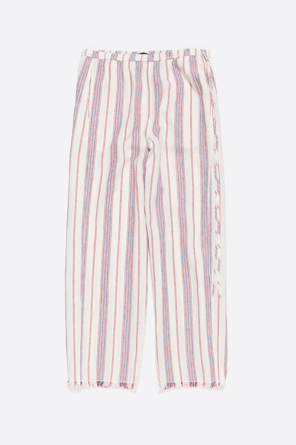 Ivory striped linen frayed jogger trousers