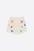 Cream Bermuda shorts with multicolor embroidery