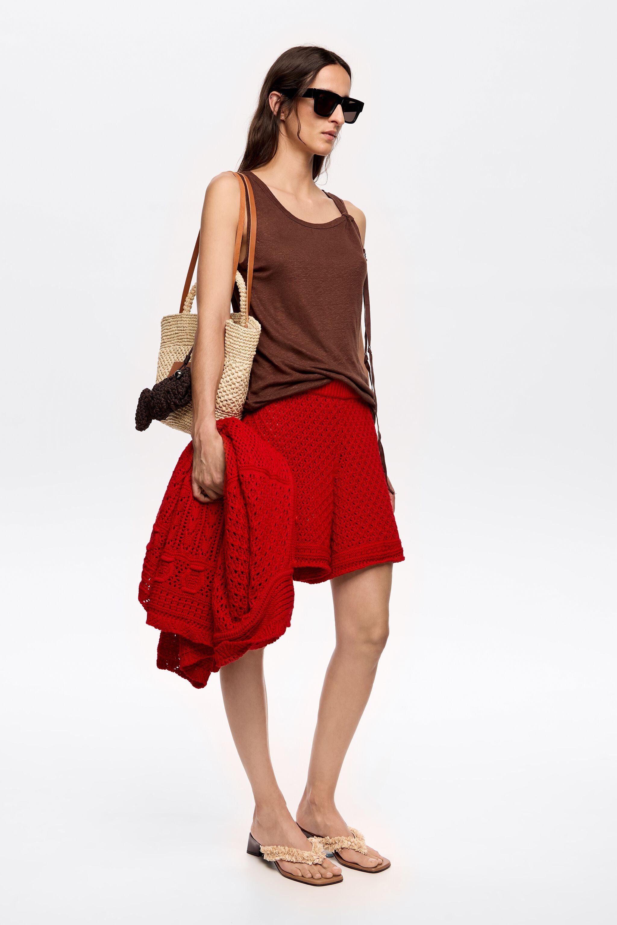 Red crochet shorts