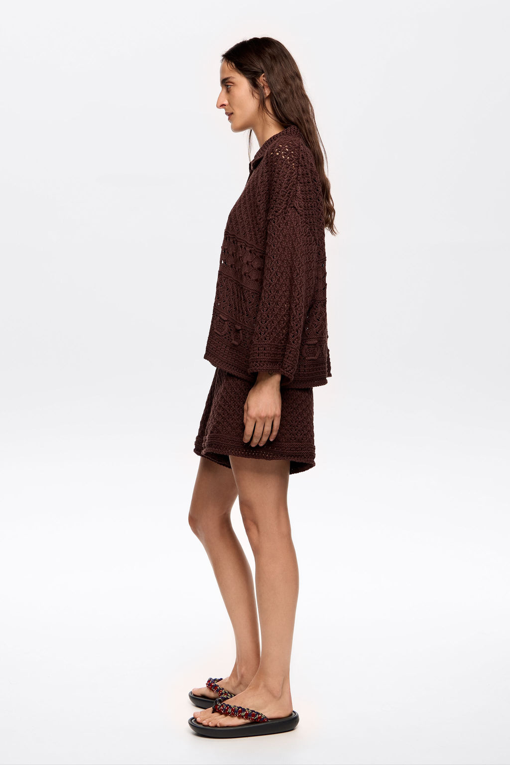 Dark brown crochet shorts