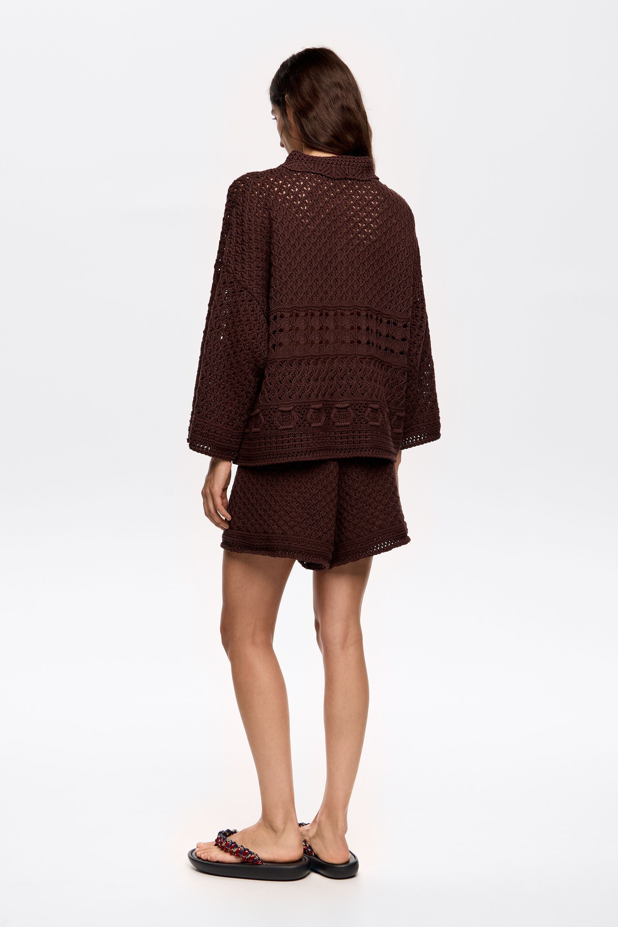 Dark brown crochet shorts