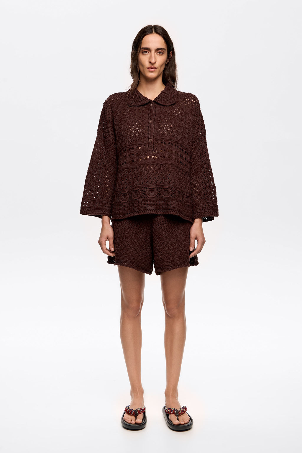 Dark brown crochet shorts