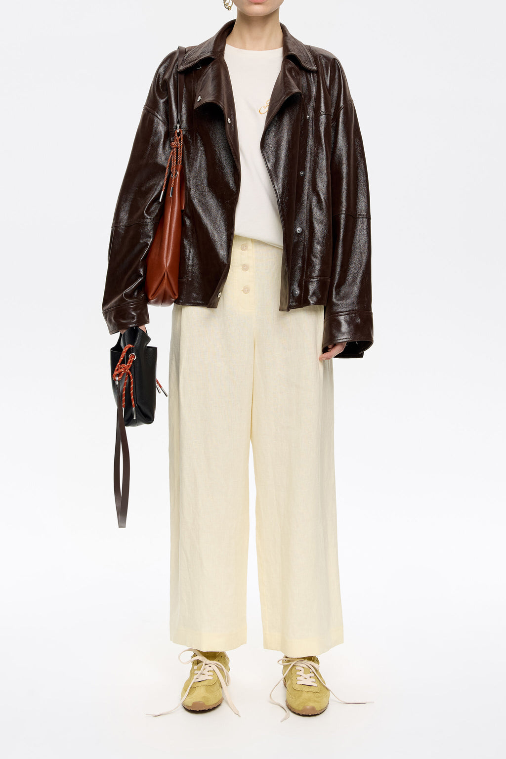 Light yellow linen darted trousers