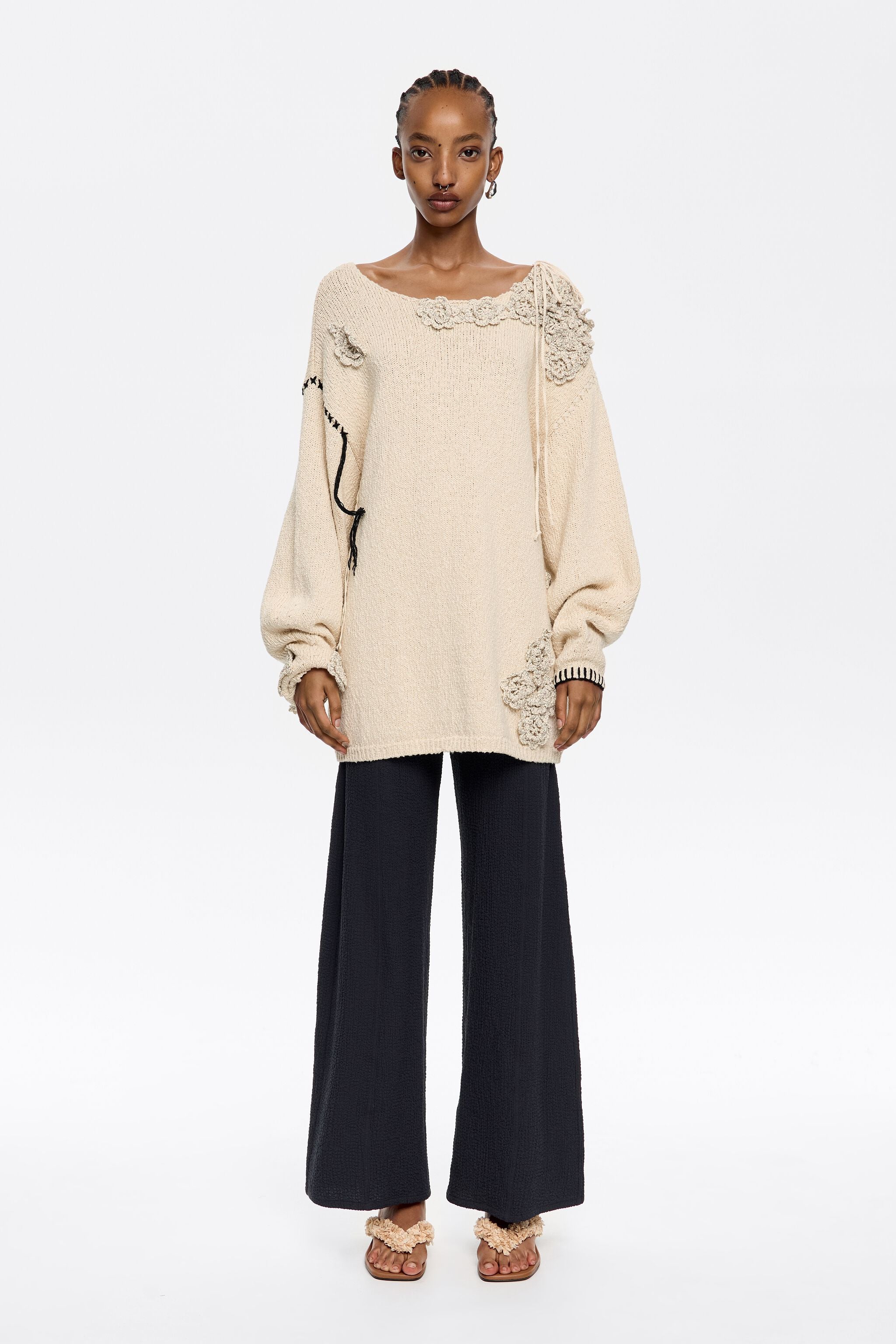 Anthracite ankle-length trousers