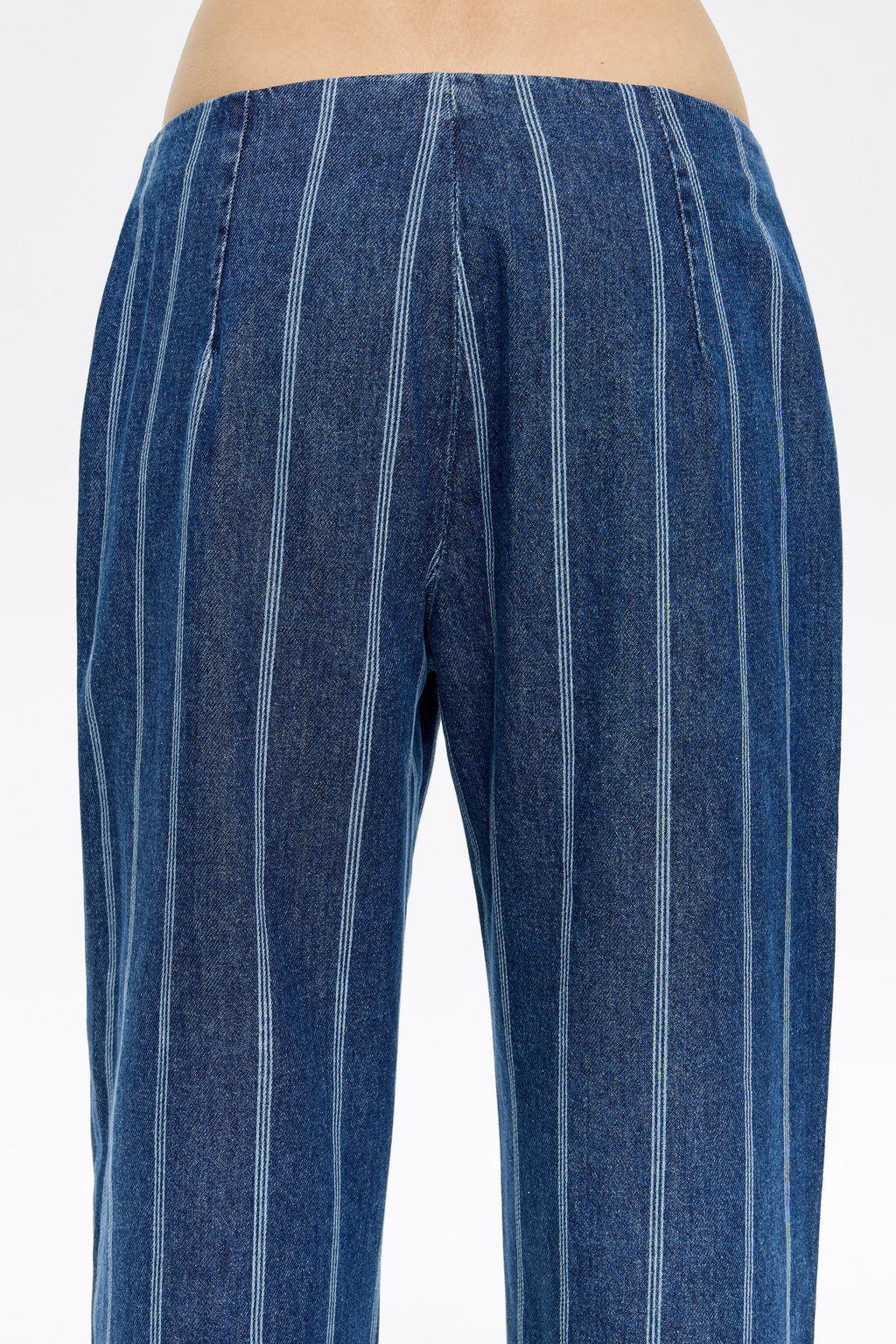 Blue striped frayed denim trousers