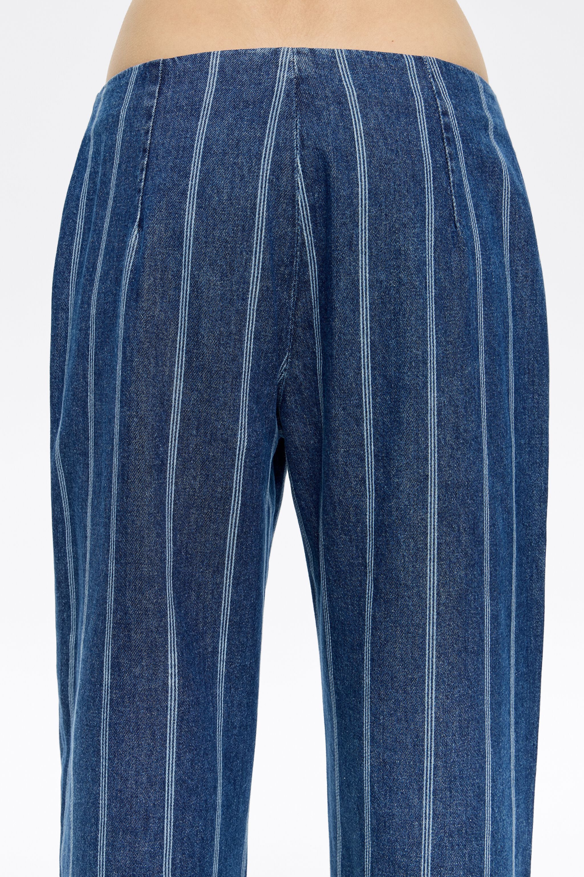 Blue striped frayed denim trousers
