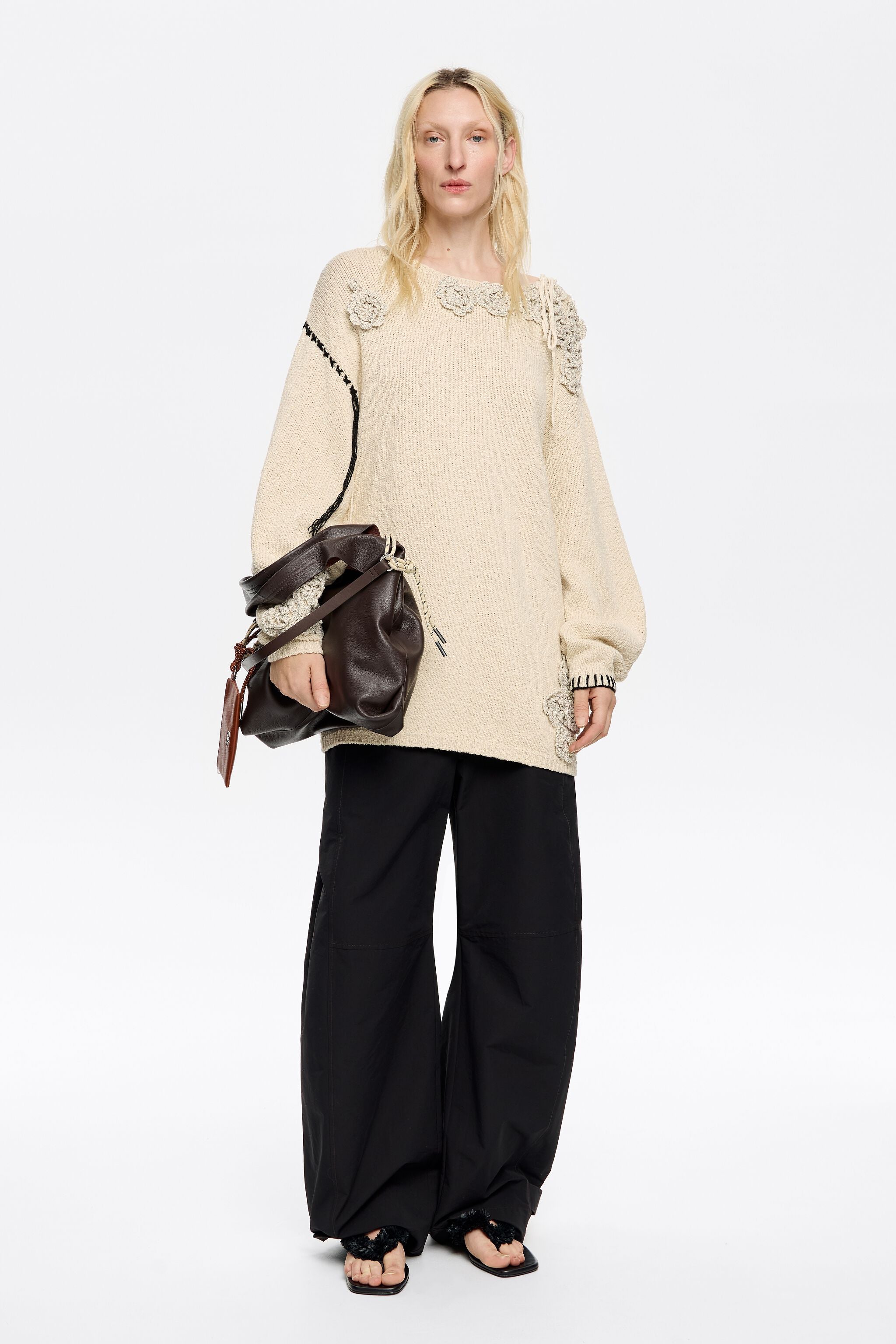 Sand floral crochet sweater