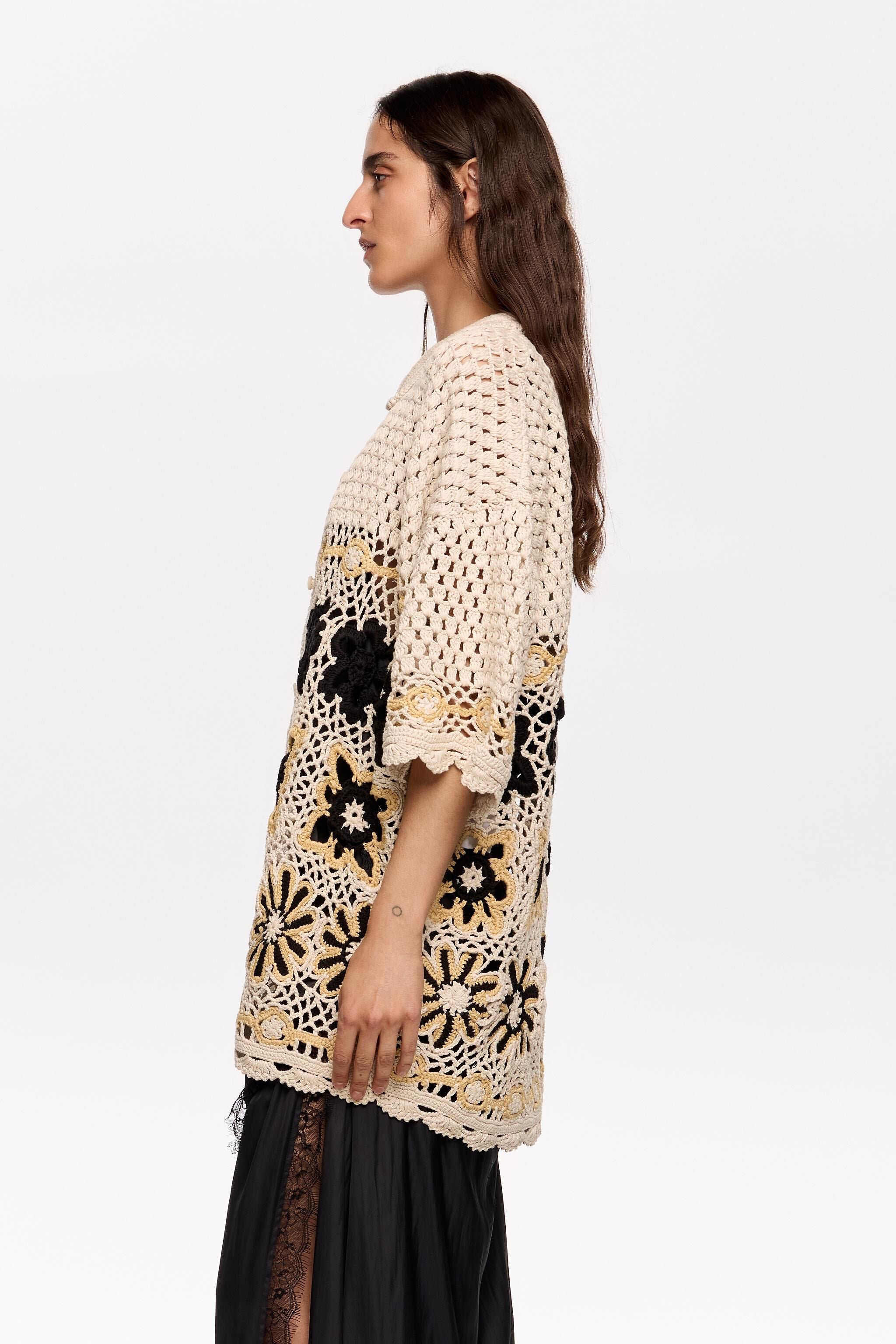 Beige oversize crochet cardigan