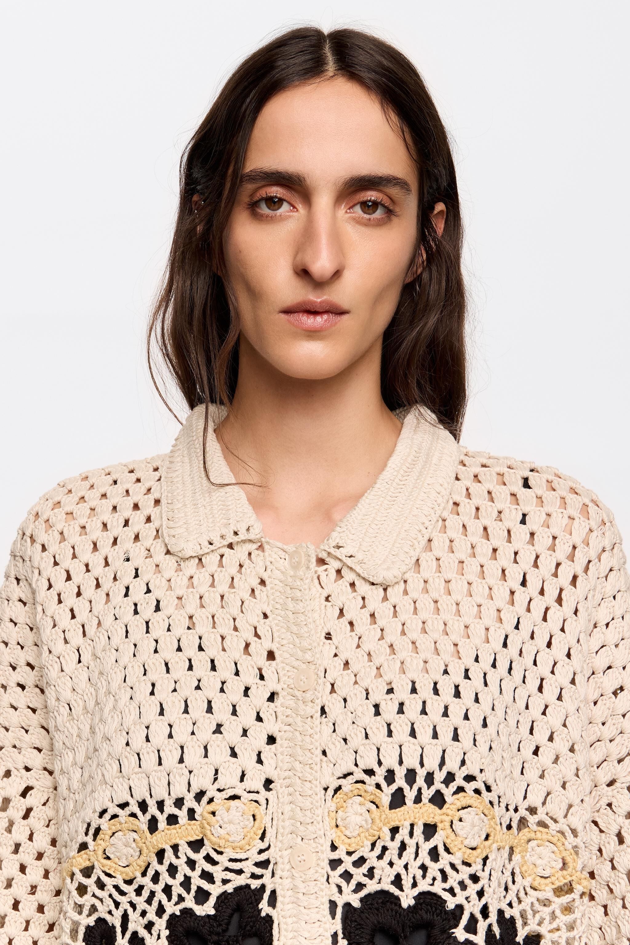 Beige oversize crochet cardigan
