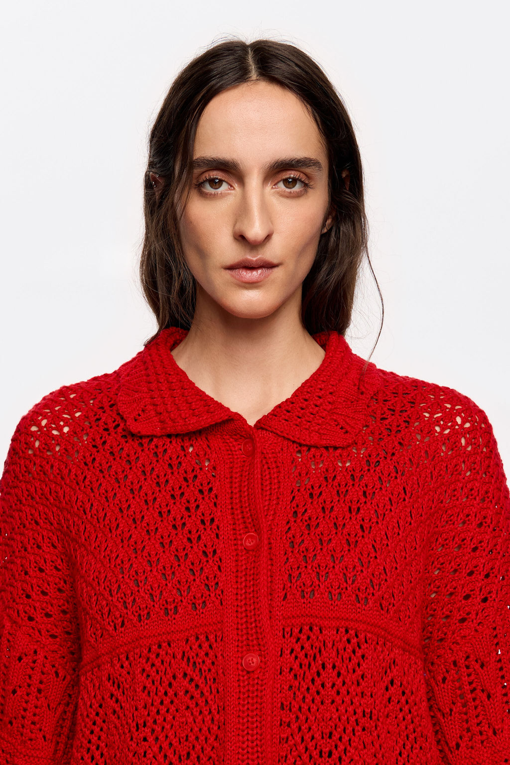 Red oversize crochet cardigan