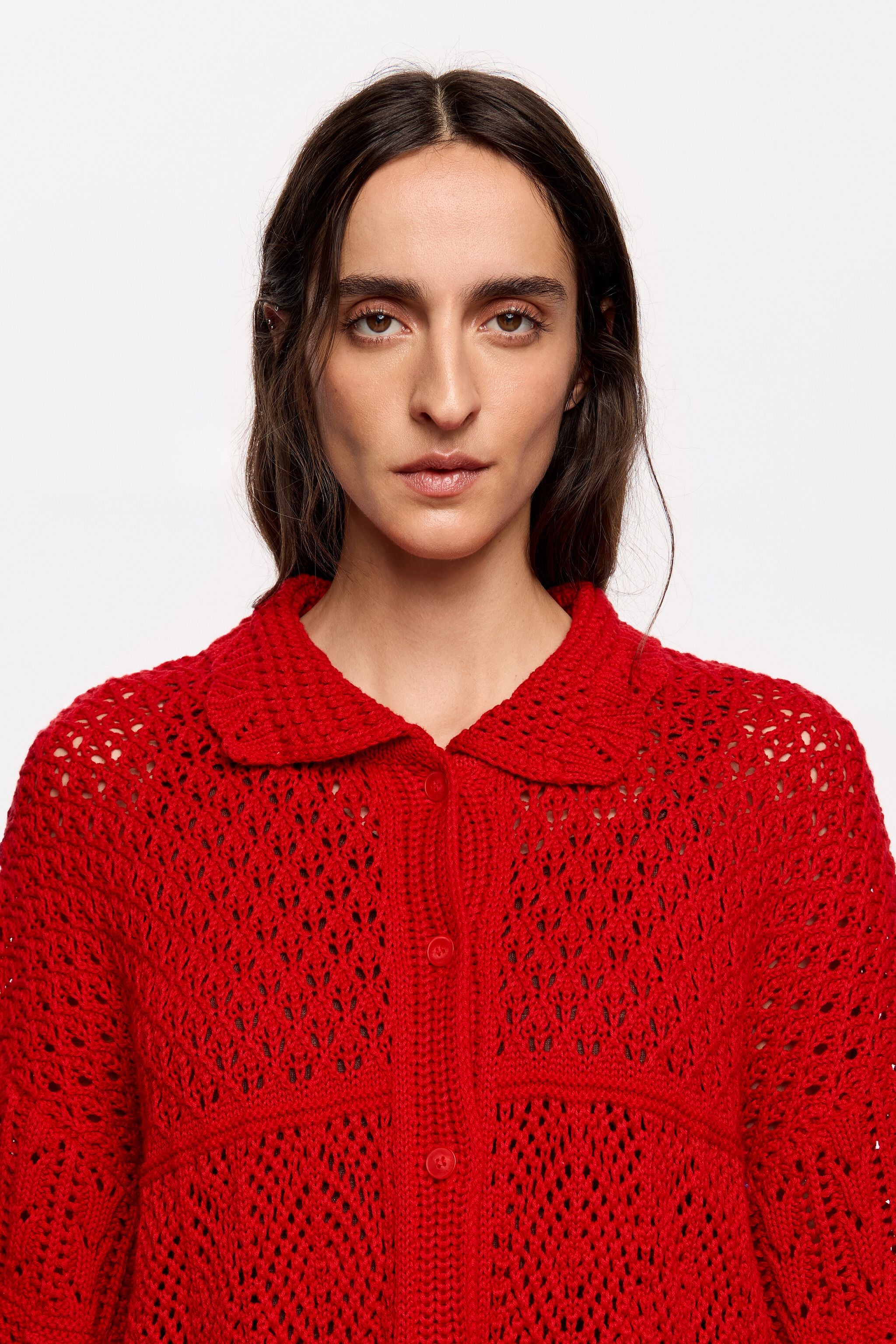 Red oversize crochet cardigan