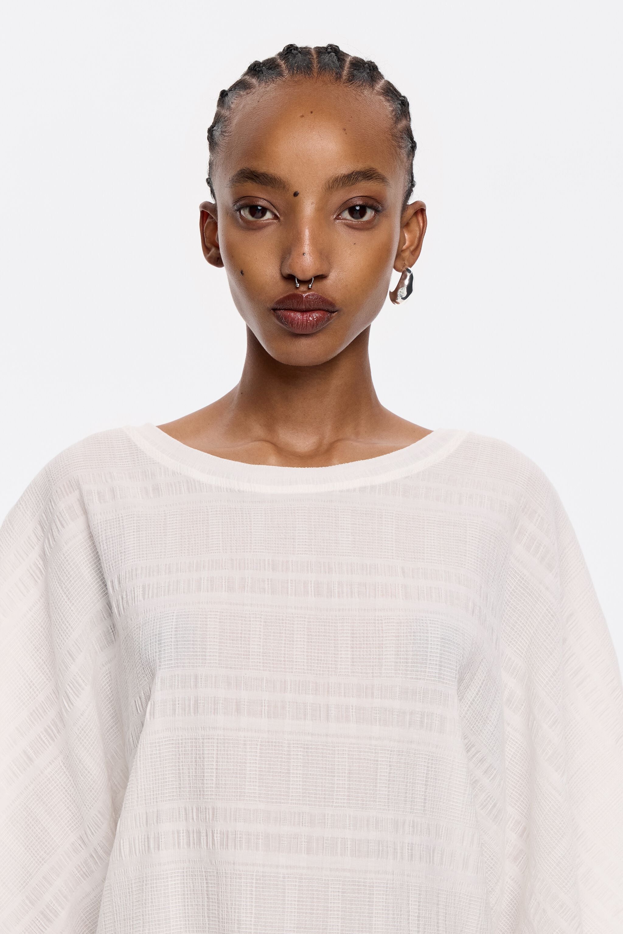 Ivory cotton two-fabric T-shirt