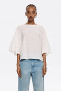 Ivory cotton two-fabric T-shirt