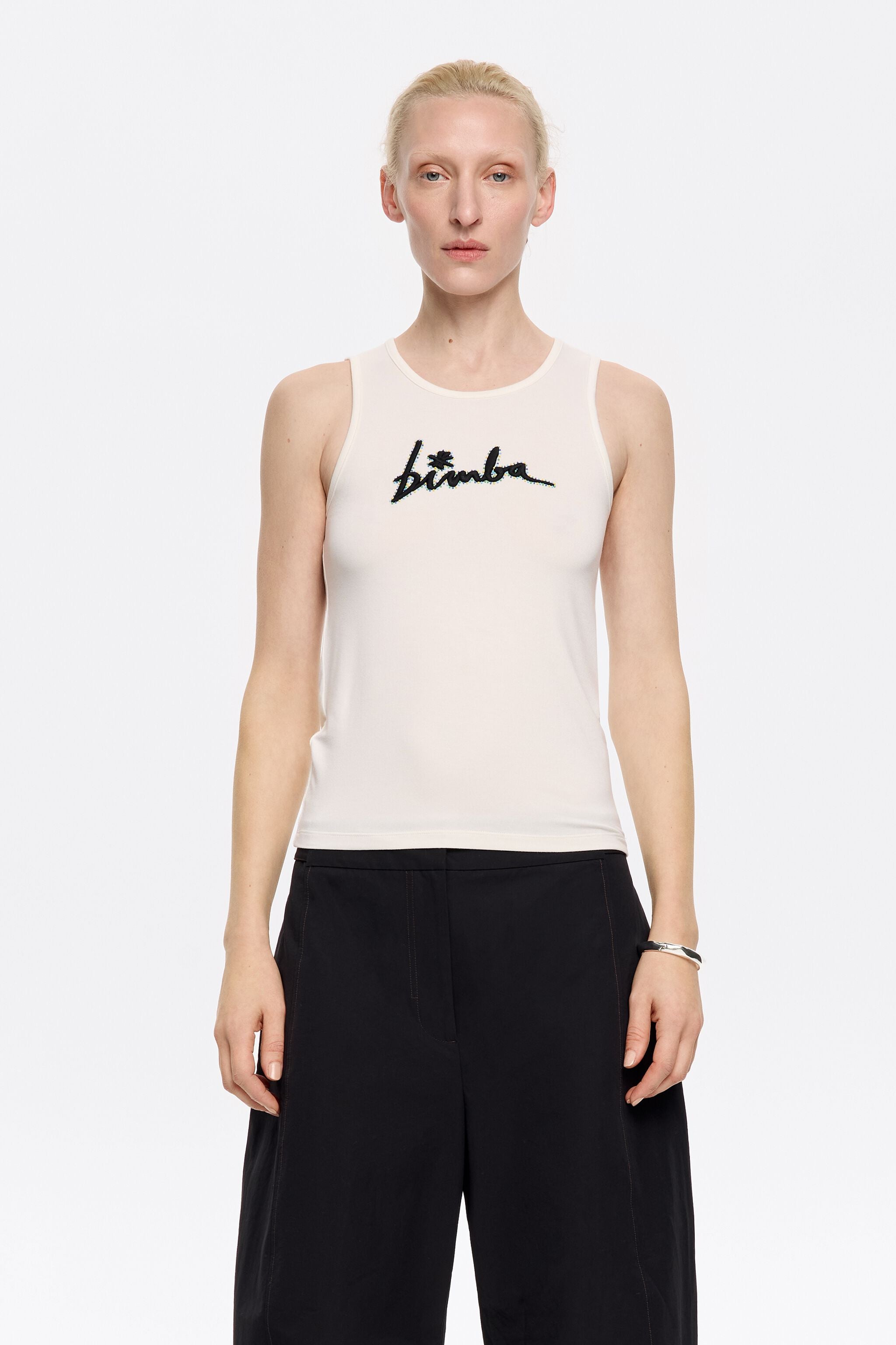 Ivory logo T-shirt with beads