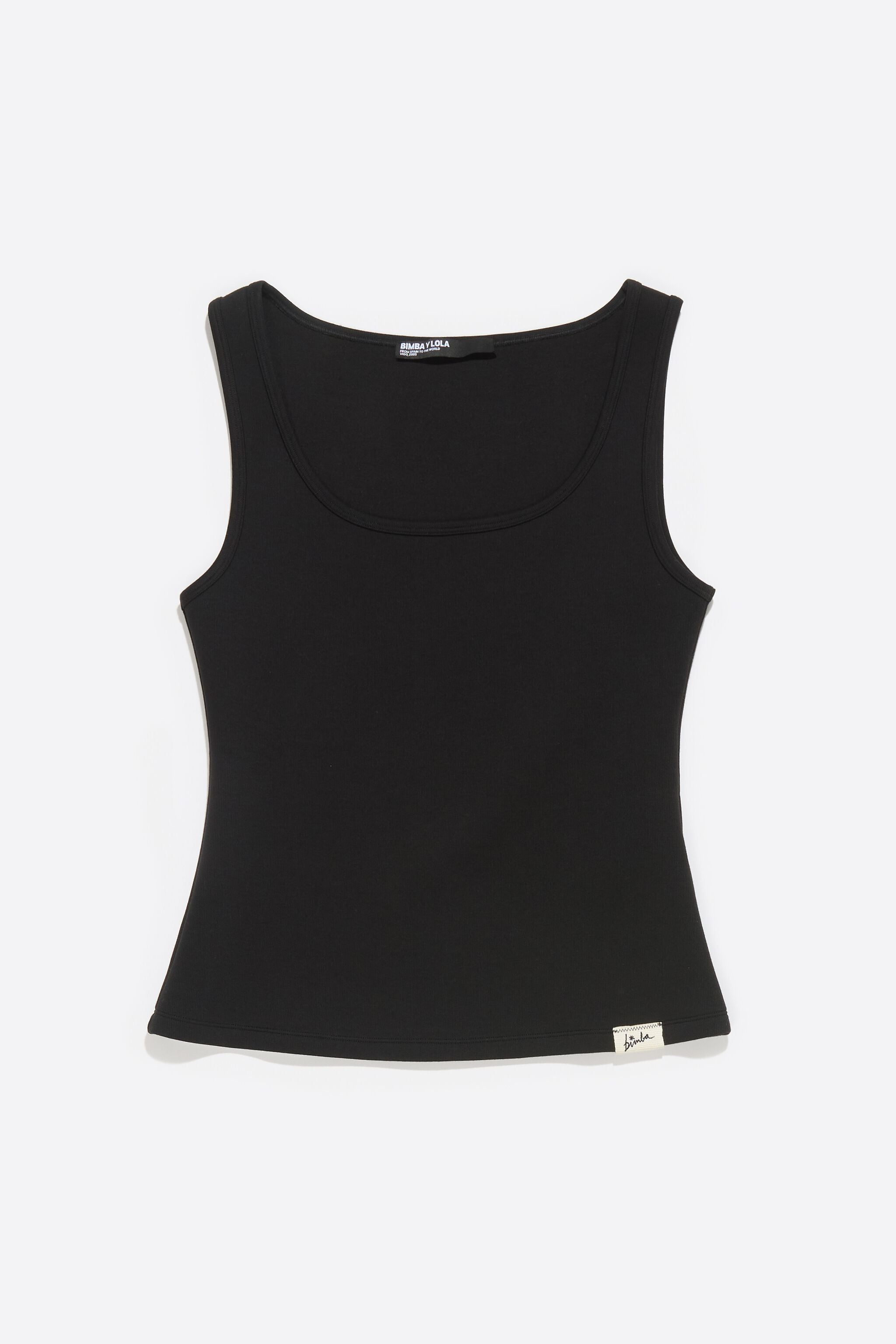 Black fitted top with square neckline