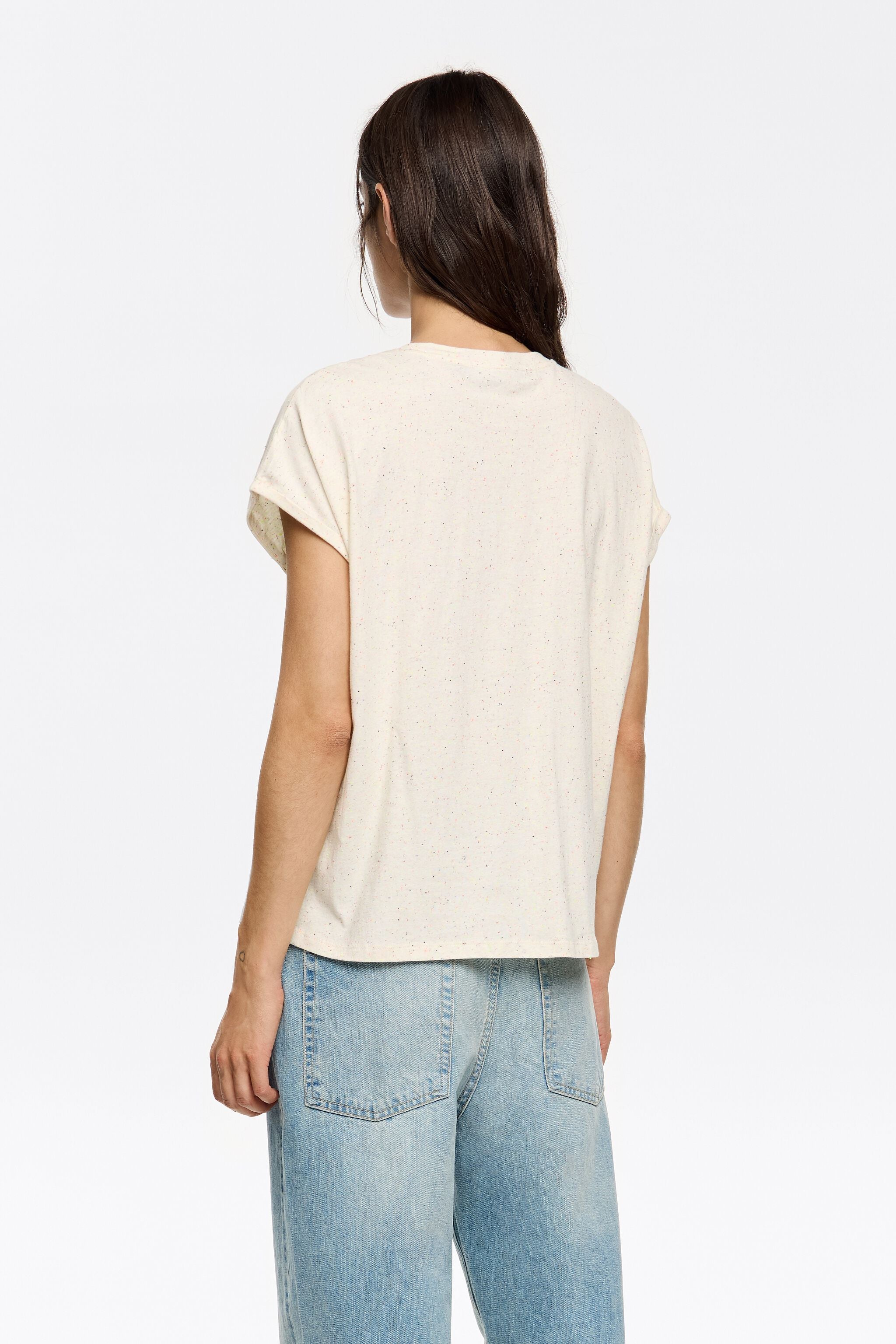 White embroidered and beaded logo T-shirt