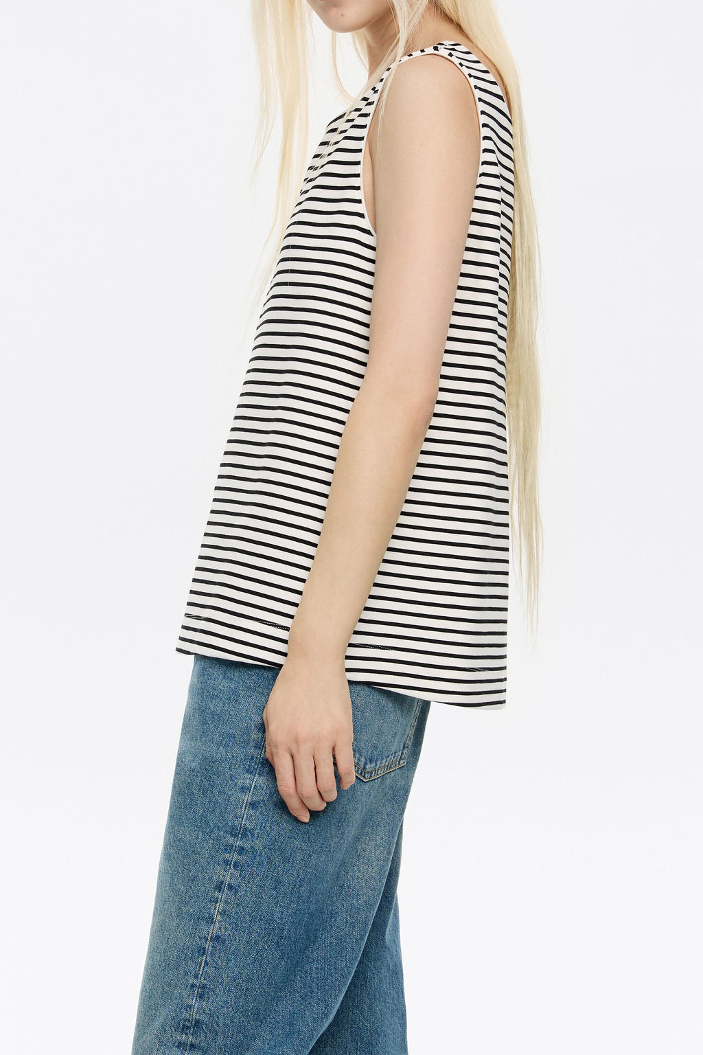 Black striped ponte di roma sleeveless T-shirt