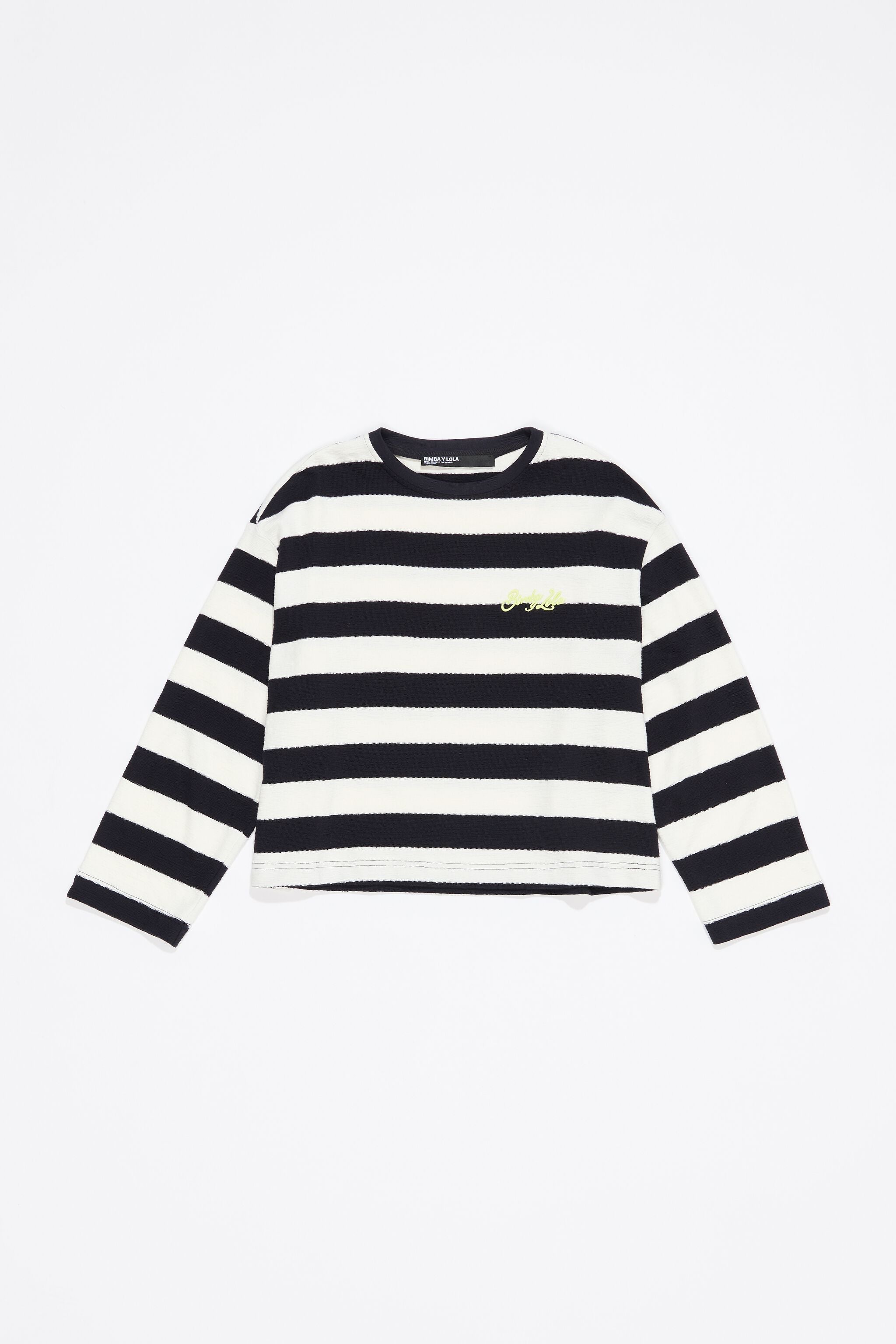 Navy blue striped cotton straight T-shirt
