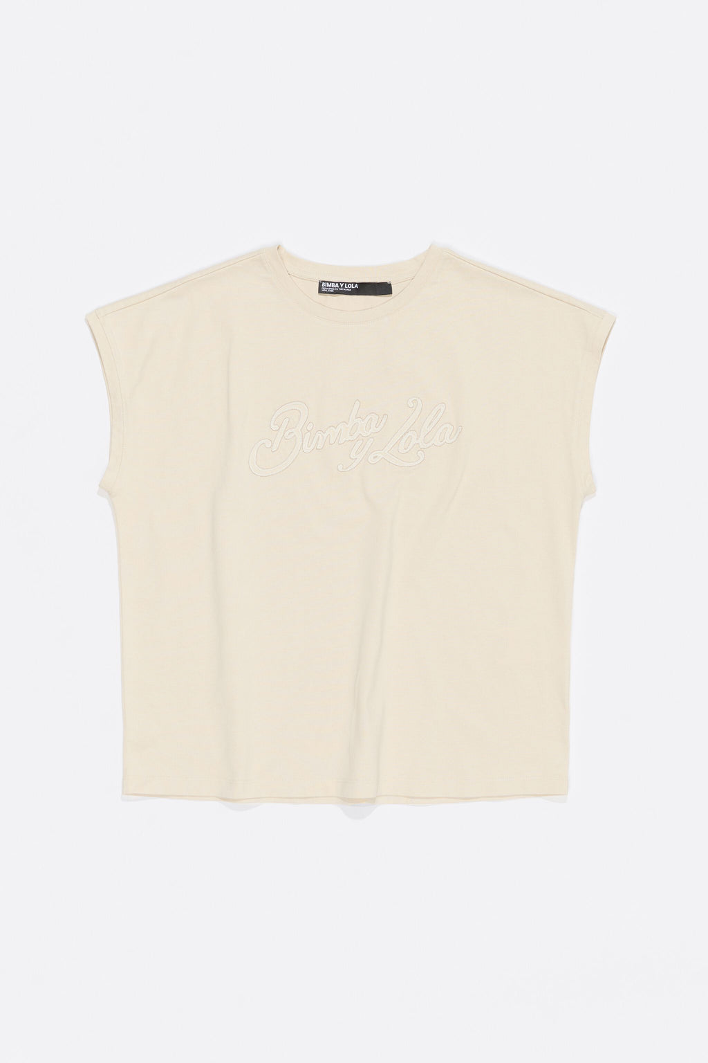 Light khaki cotton logo T-shirt