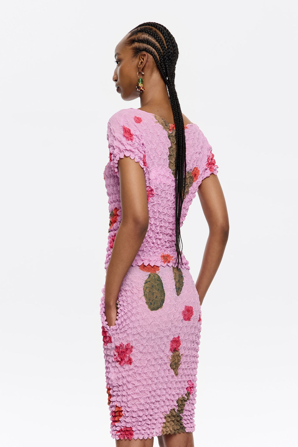 Pink Cactus fitted cropped T-shirt