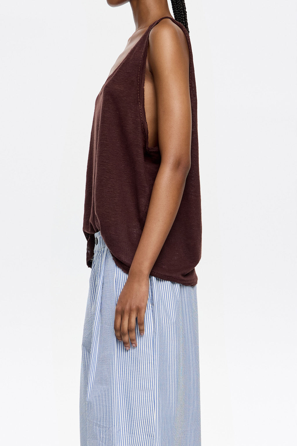 Dark brown linen T-shirt with raw edges