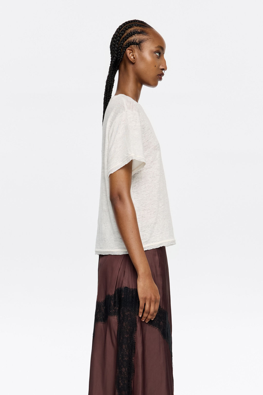 Ivory boxy linen T-shirt