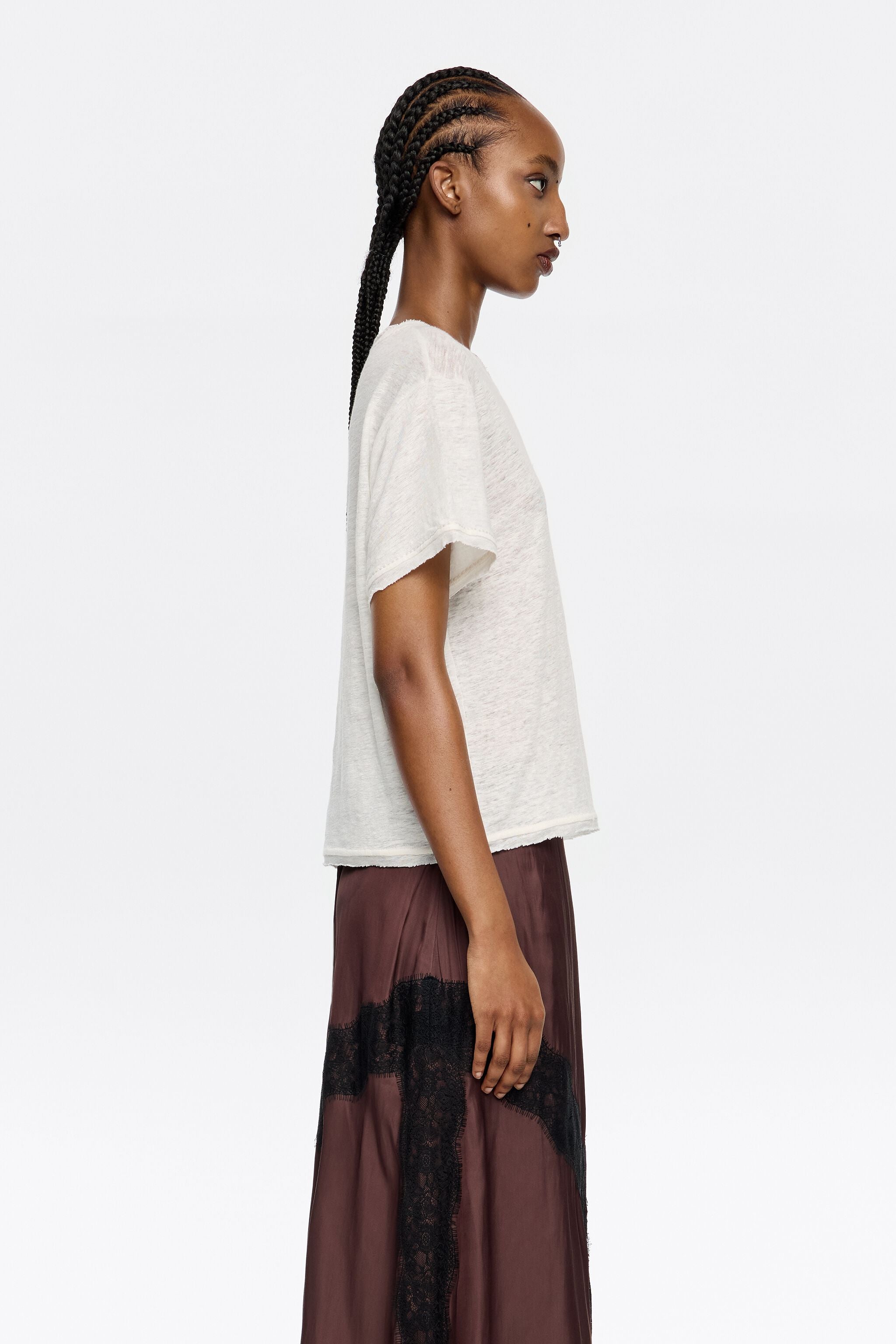 Ivory boxy linen T-shirt