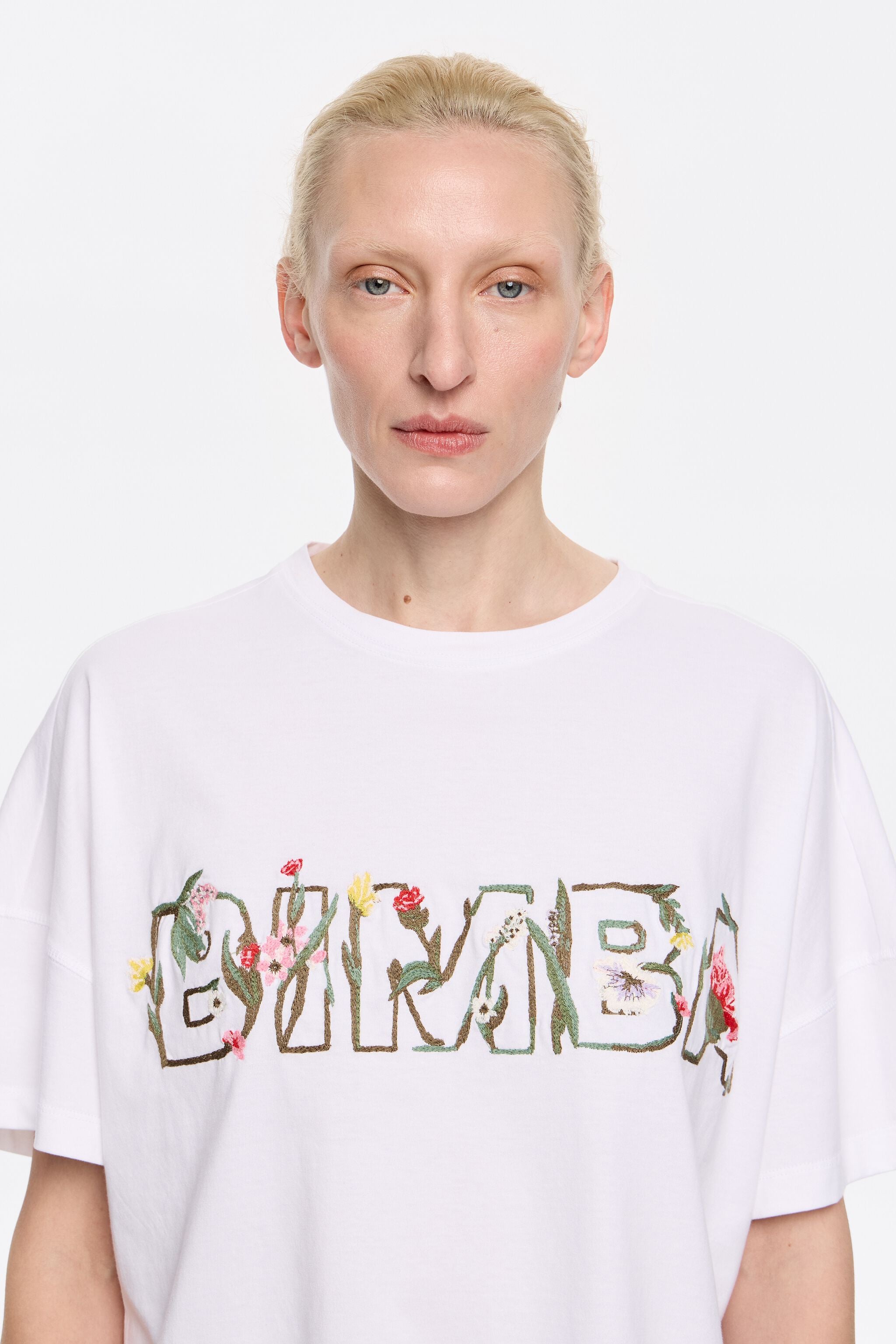 White boxy floral logo T-shirt
