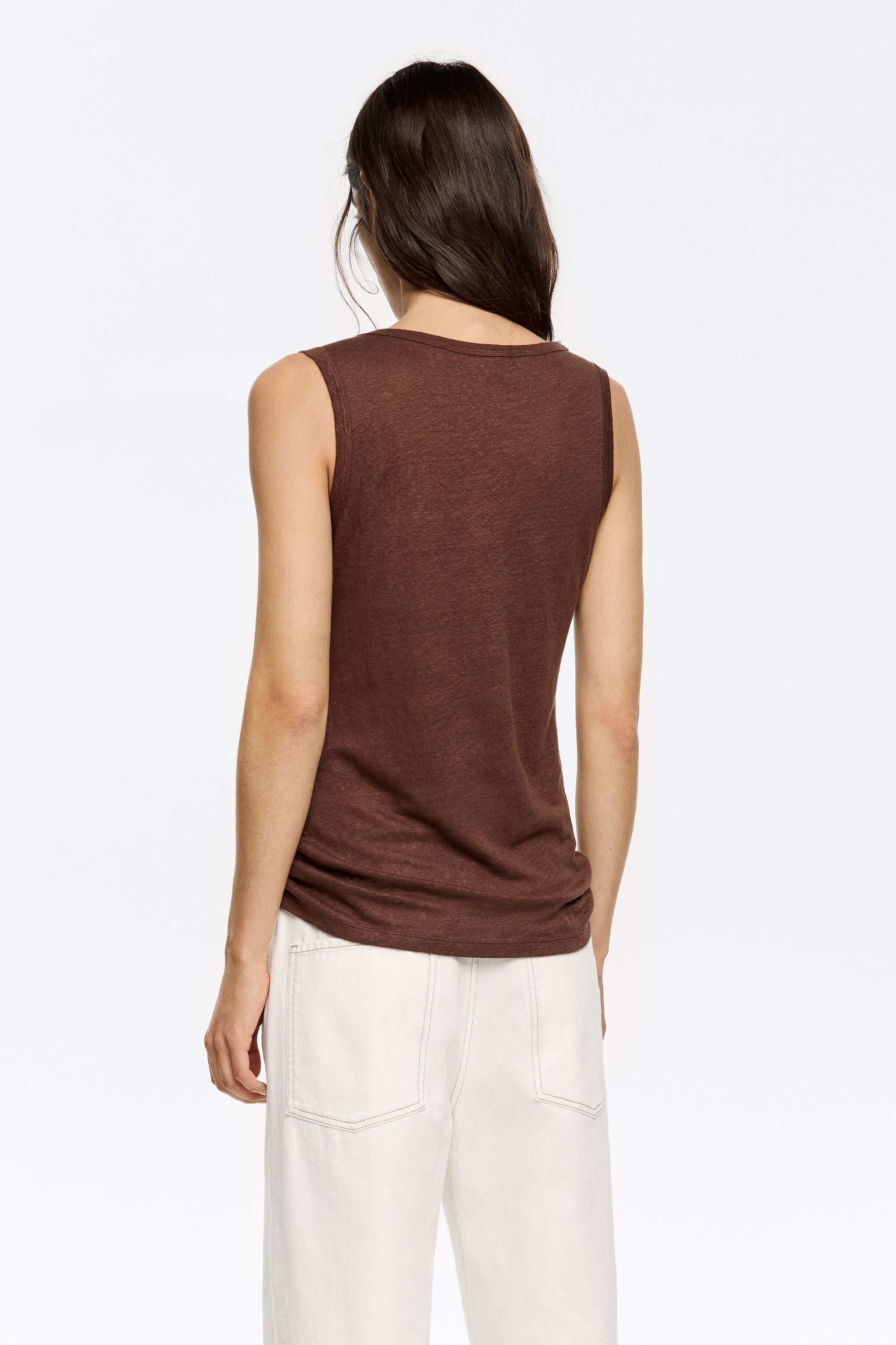 Dark brown linen fluid T-shirt