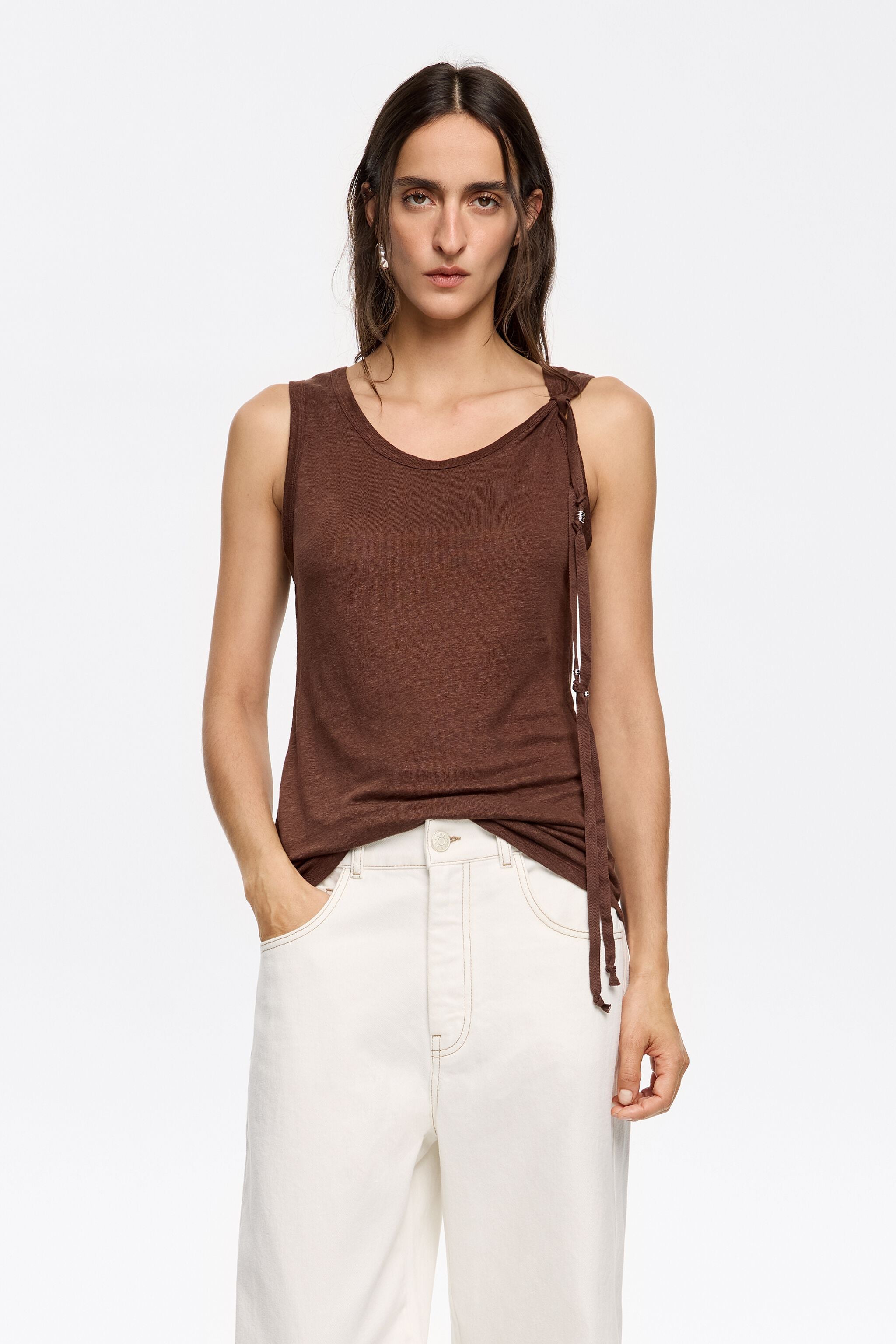Dark brown linen fluid T-shirt