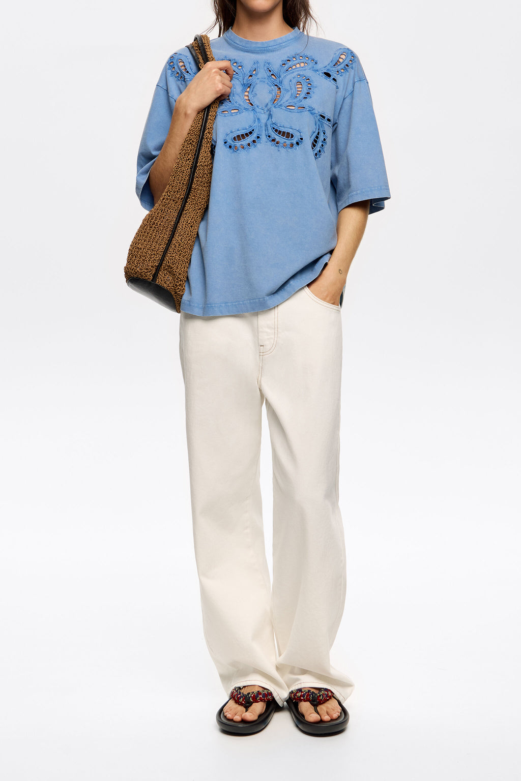 Light blue embroidered T-shirt