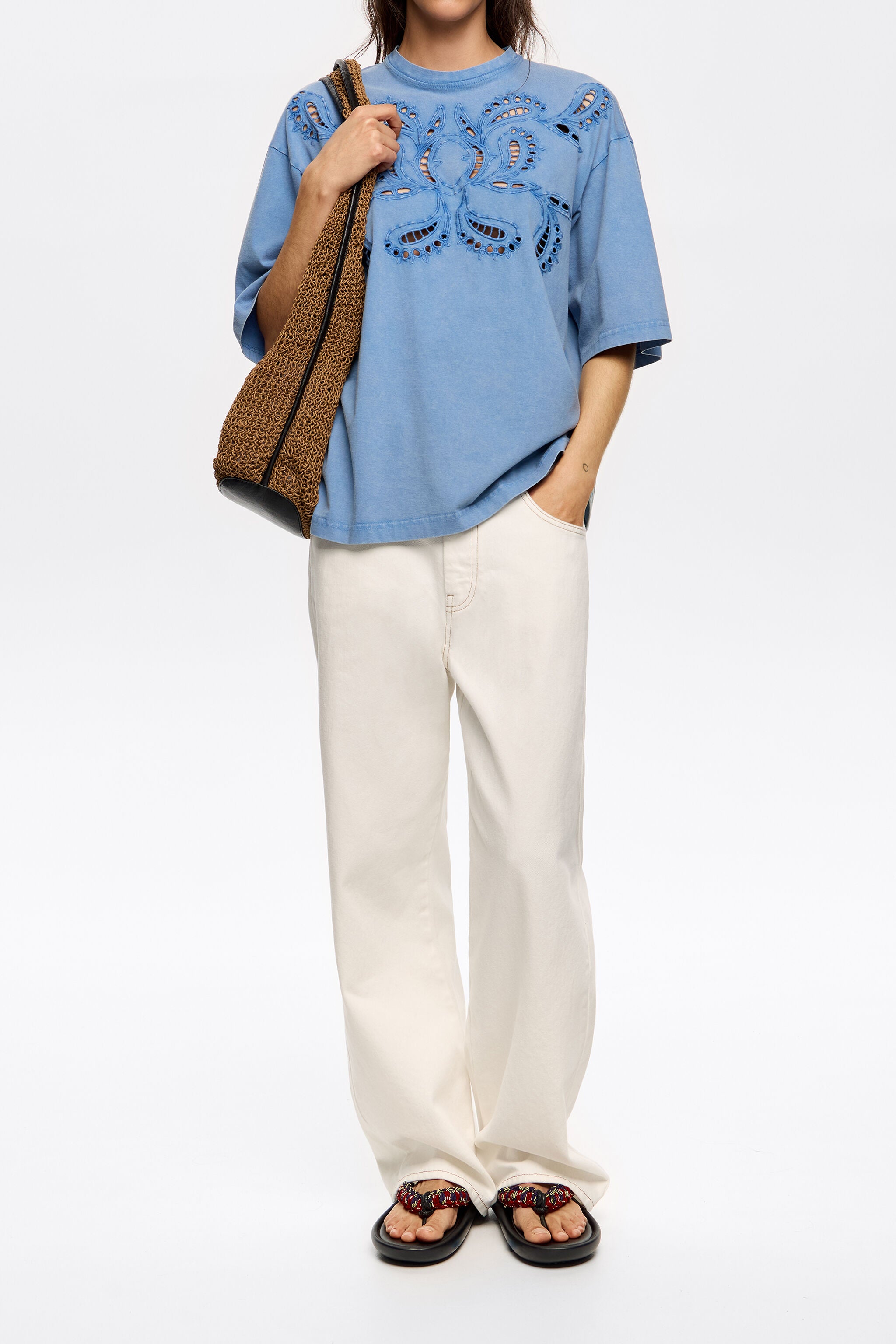 Light blue embroidered T-shirt