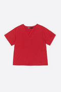Red V-neck cotton T-shirt