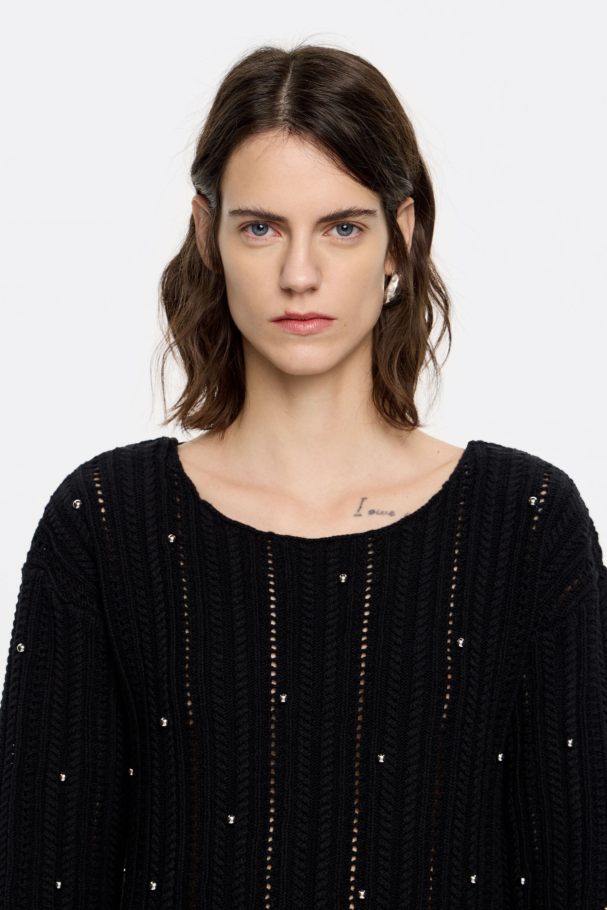 Black cotton knit mini dress
