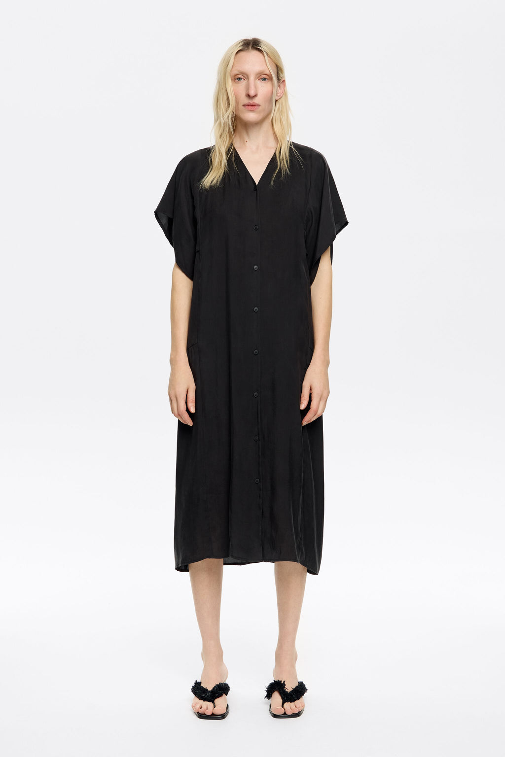 Black fluid midi dress