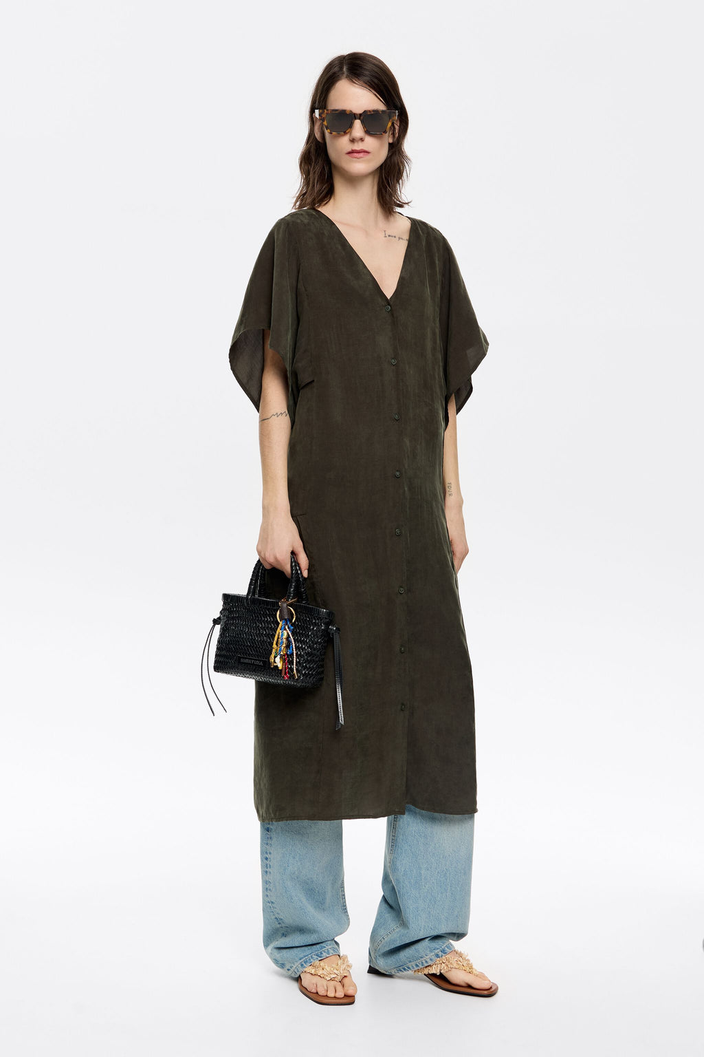 Dark green fluid midi dress