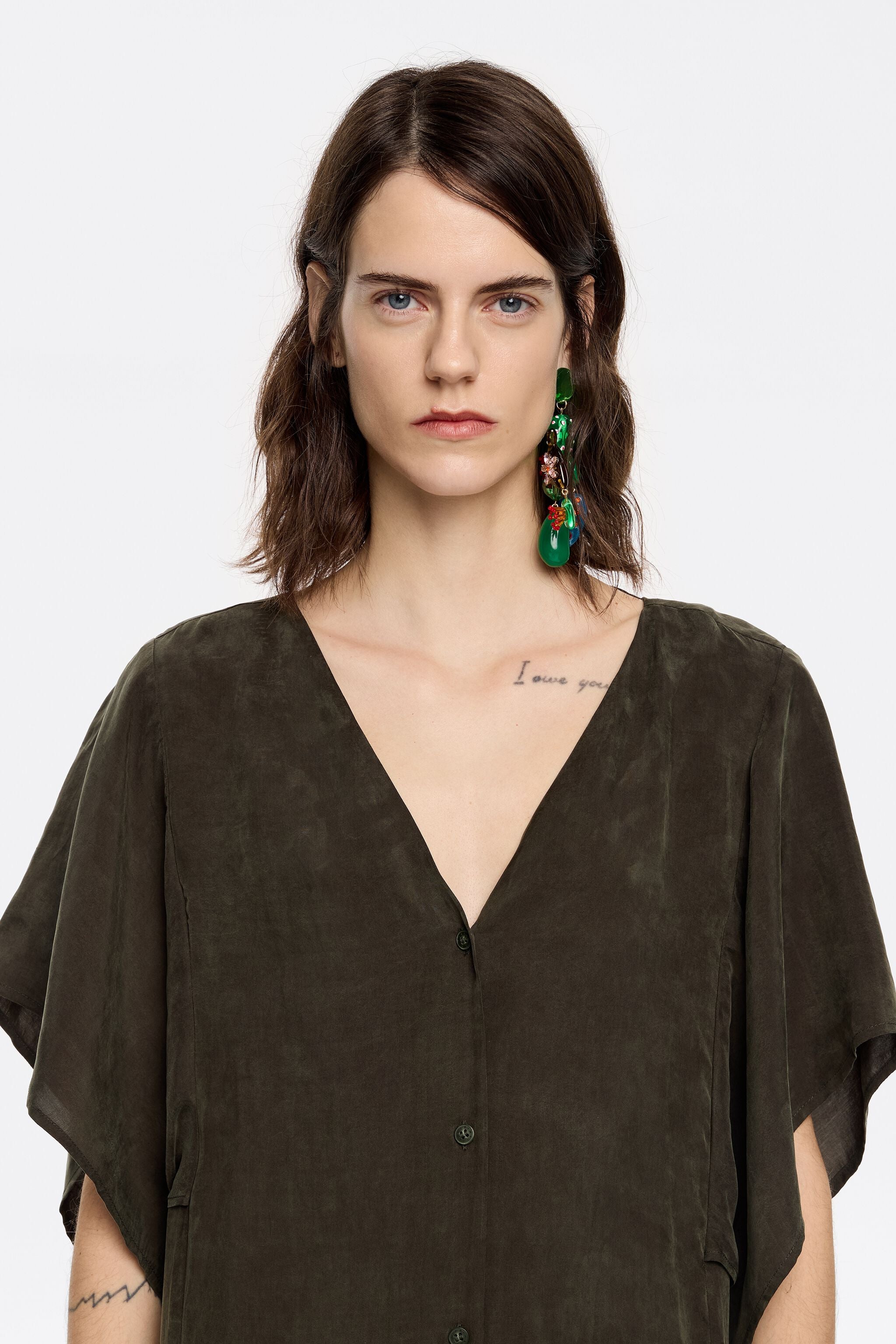 Dark green fluid midi dress