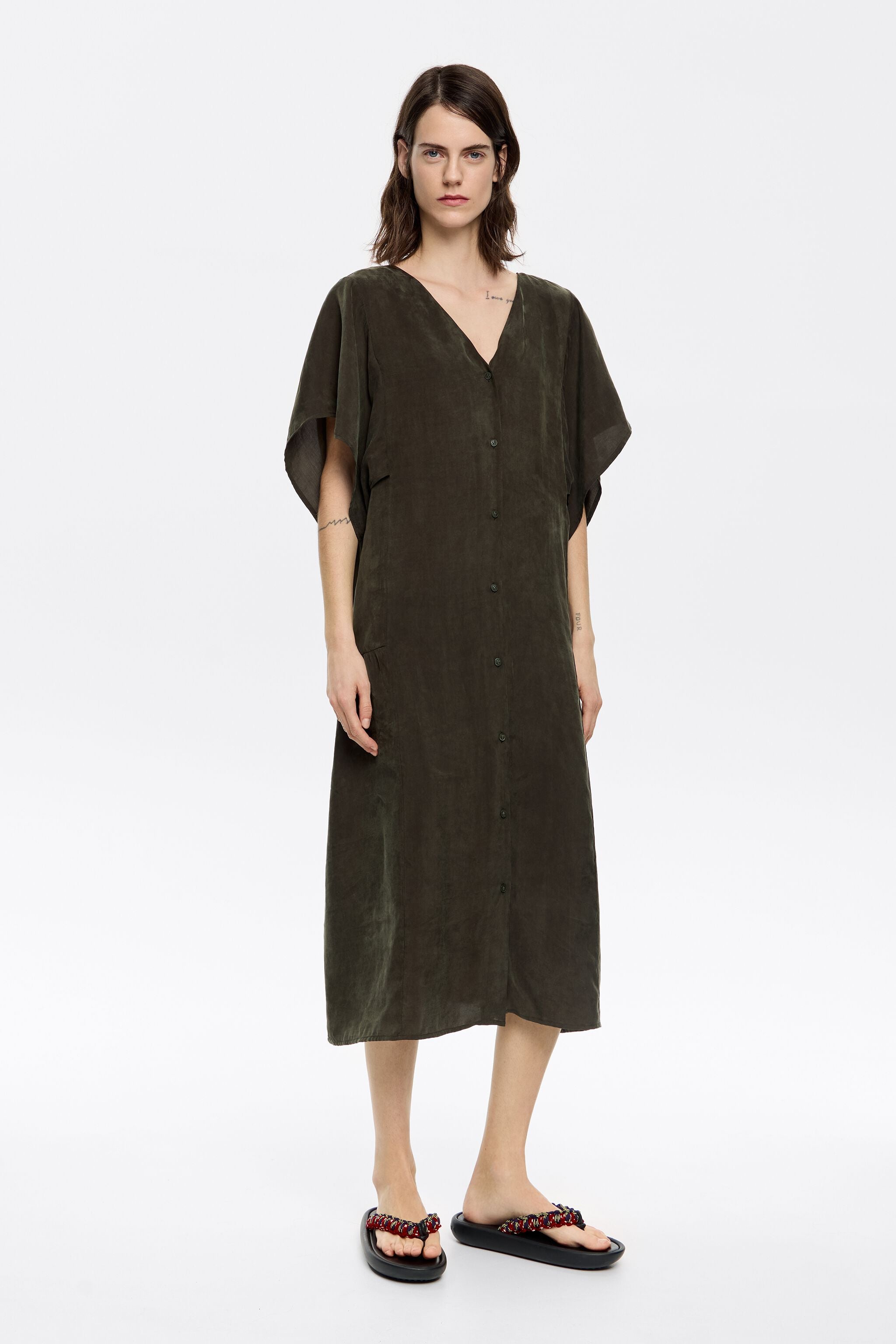 Dark green fluid midi dress