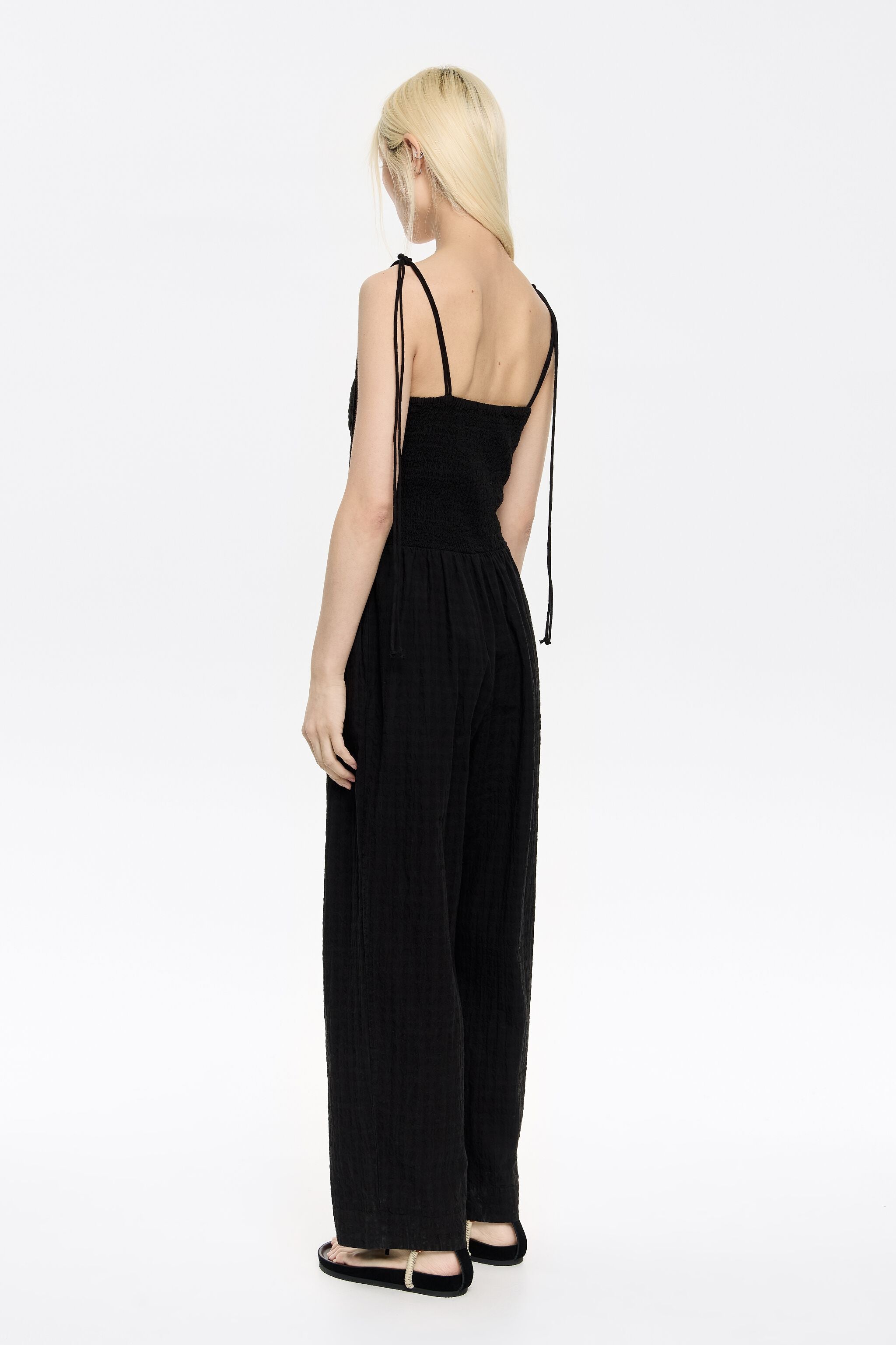Black checked textured jumpsuit