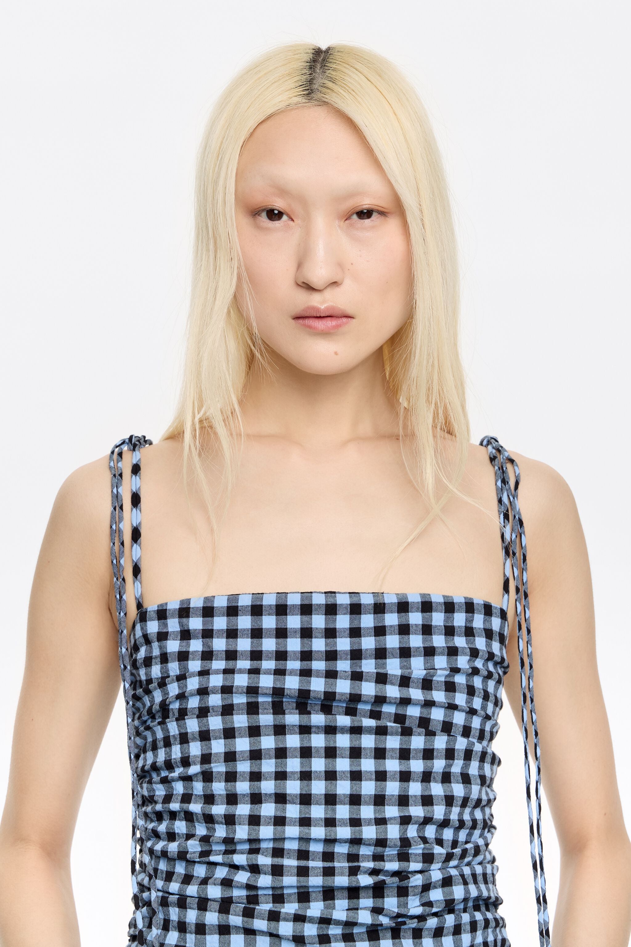 Powder blue checked textured jumpsuit