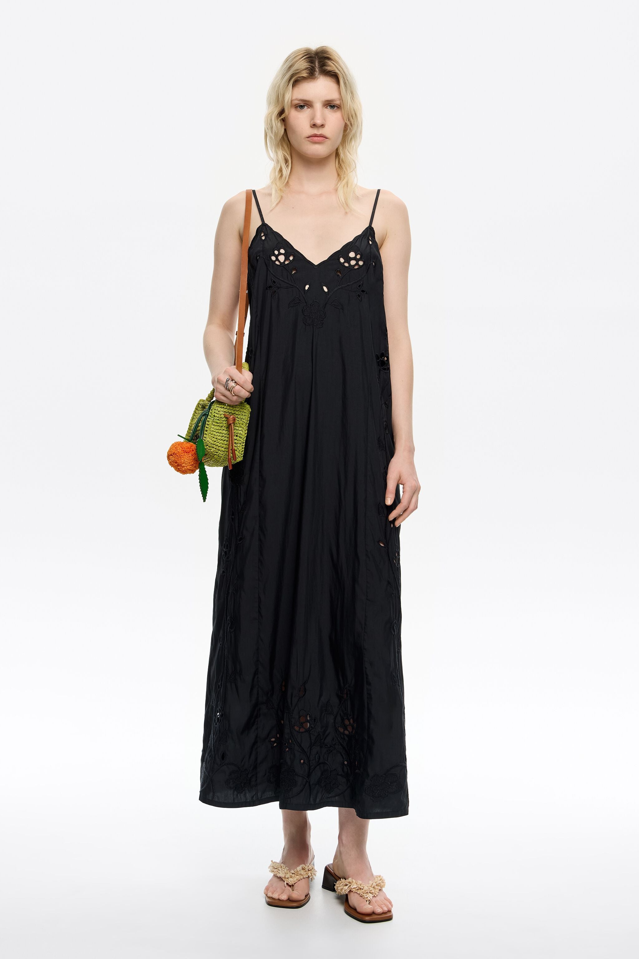 Black fluid embroidered dress