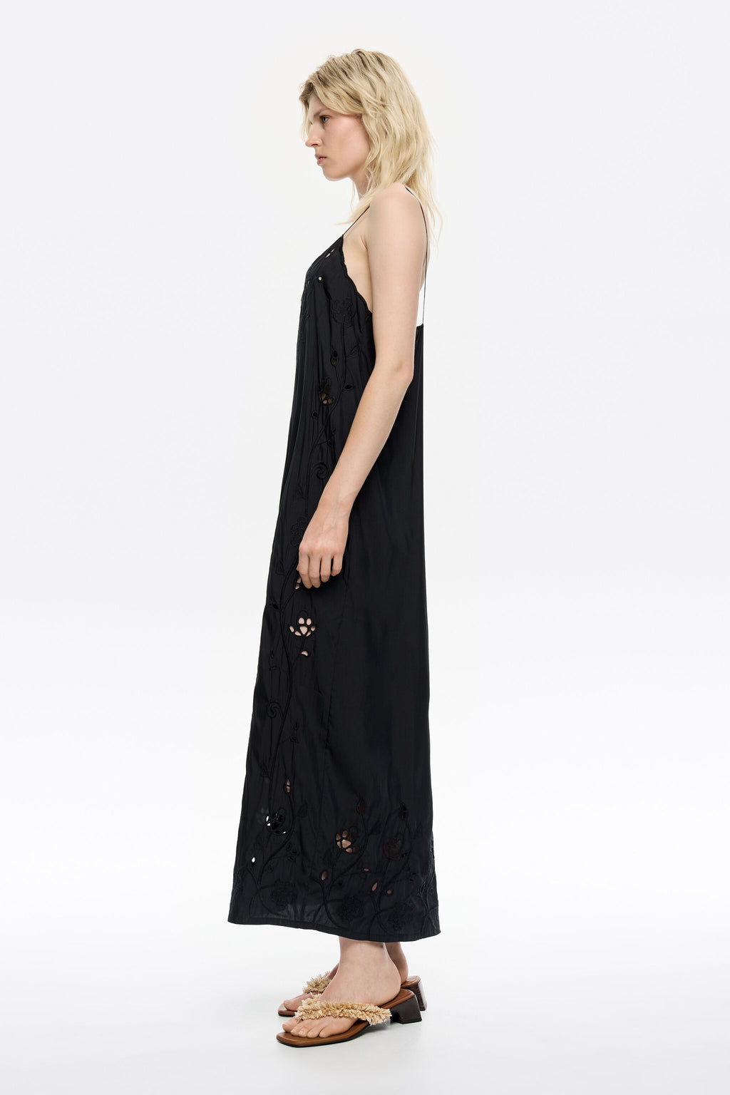 Black fluid embroidered dress