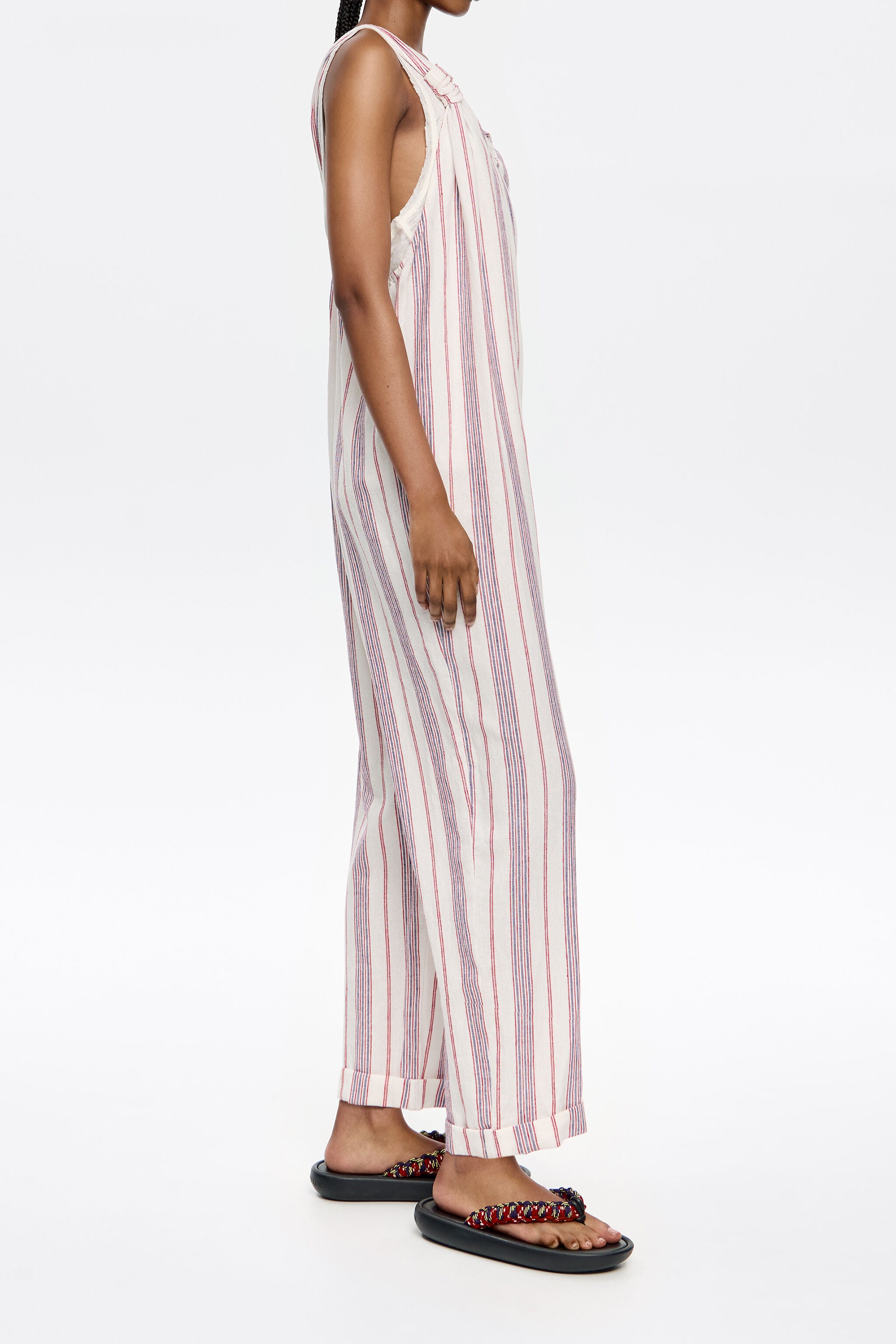 Ivory striped linen jumpsuit