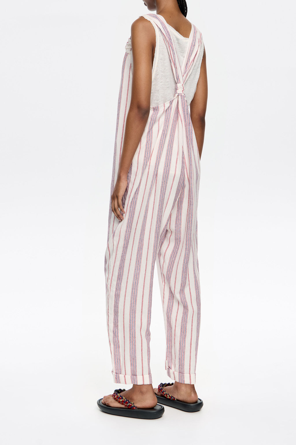 Ivory striped linen jumpsuit