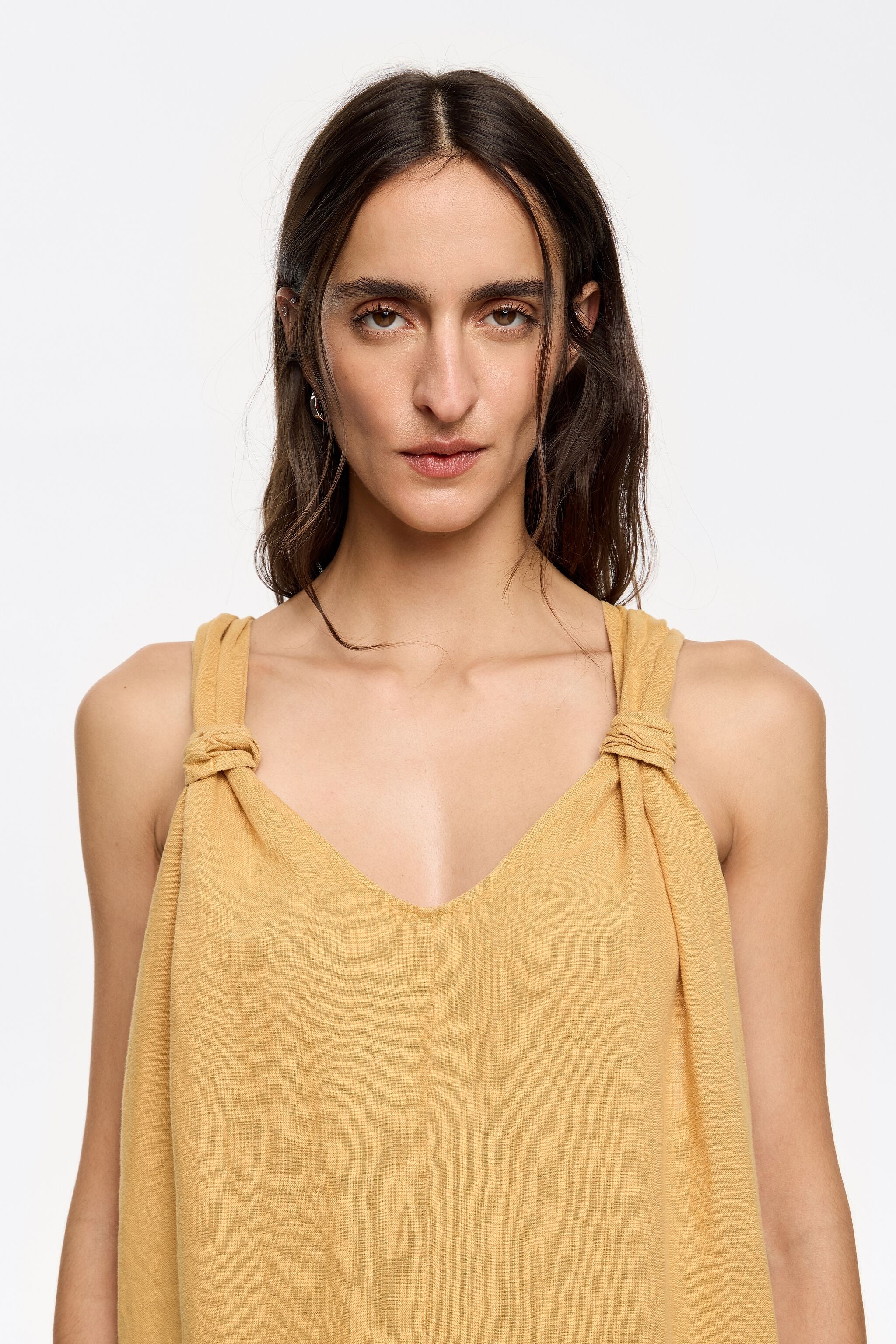 Mustard washed linen jumpsuit