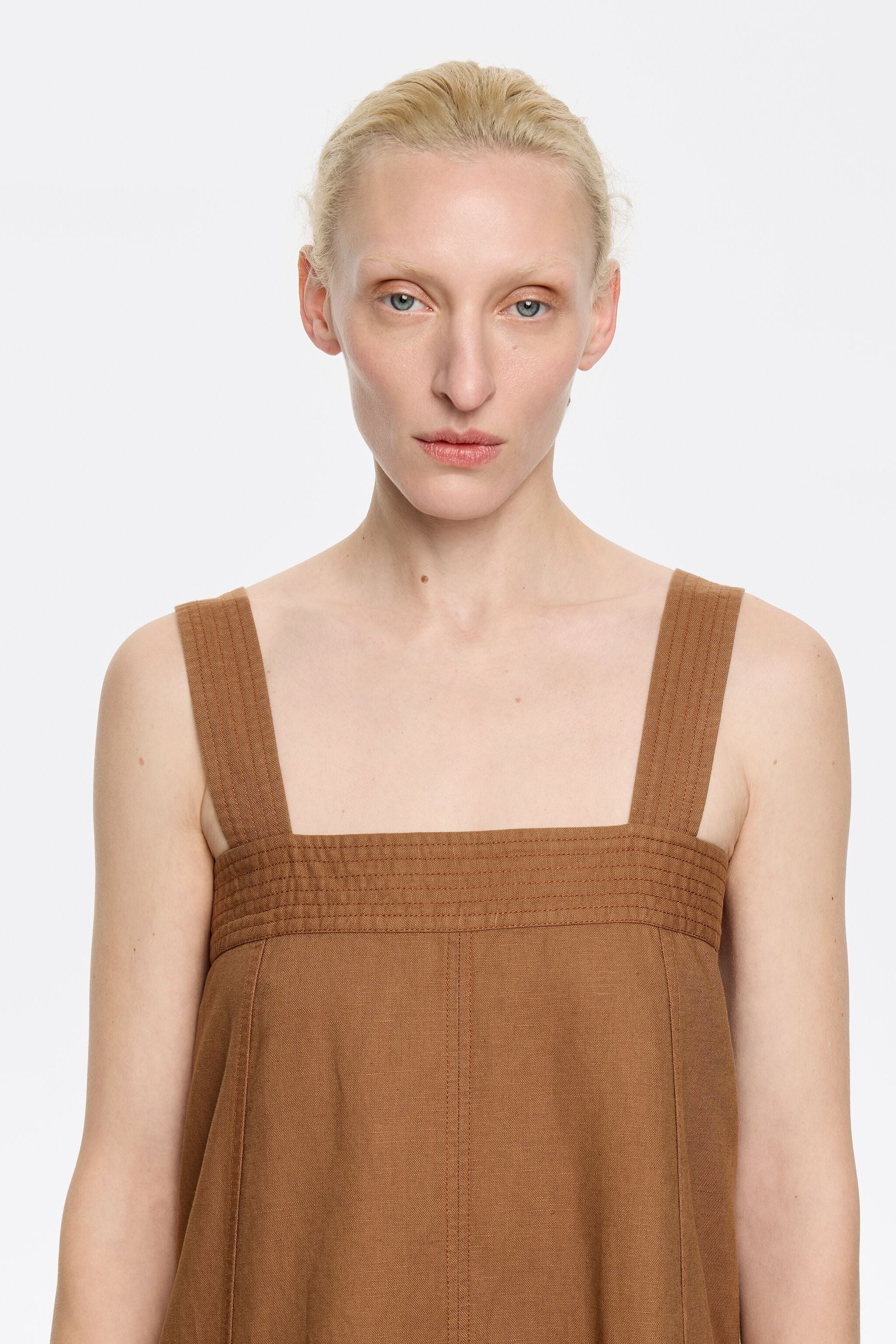 Light brown linen strappy dress