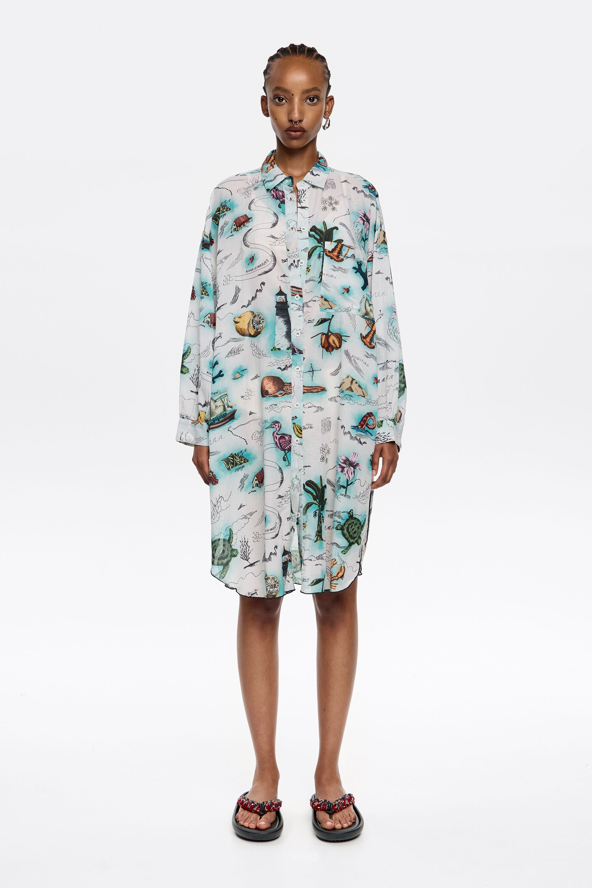Short ivory Maps shirtdress