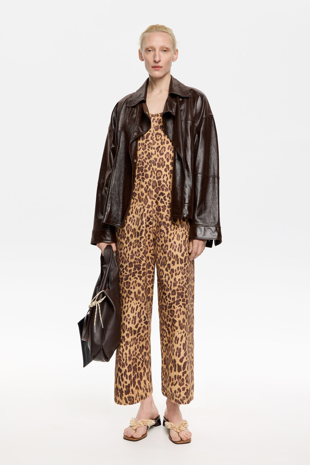 Beige Leopard denim jumpsuit