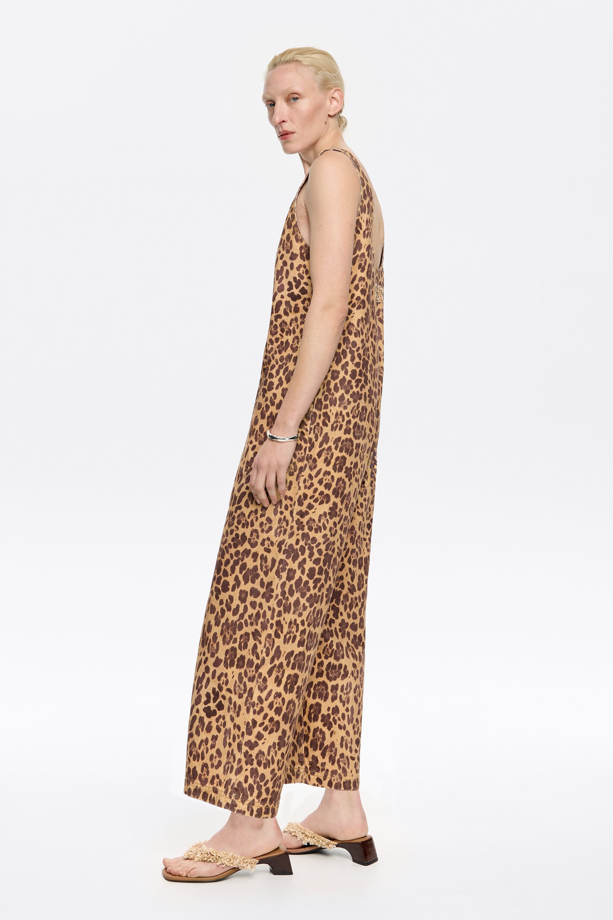 Beige Leopard denim jumpsuit