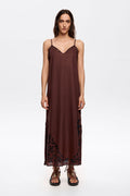 Dark brown embroidered linen dress